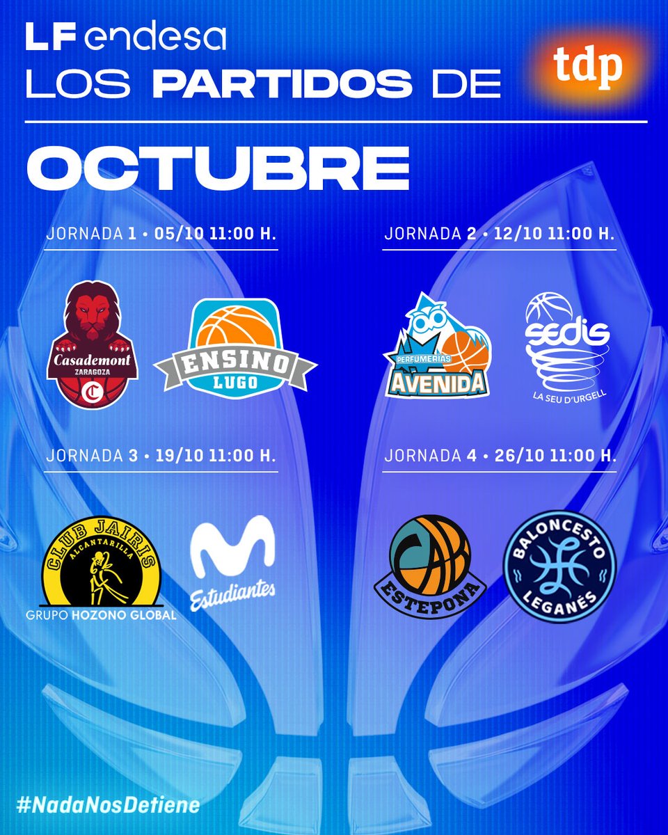 BaloncestoESP's tweet photo. ♀️ #LFEndesa @basketlover | Guarda este tuit 💾

Todos los partidos del mes de octubre en @teledeporte (domingos a las 11:00 🚨) y en @diarioas 📺

Y también el PARTIDO ESTRELLA de nuestro canal de @YouTube... con los comentarios de @palomekix y @AtigaS8 🎙️ https://t.co/MCci0NYdaQ