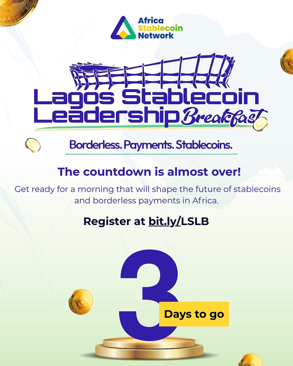 Africa Stablecoin Network (@afristablecoin) on Twitter photo It 3days to go ! 
Have you registered? 
📍 Lagos, Four Points by Sheraton, VI
🗓 Monday, October 6, 2025
⏰ 8:00am WAT
👉 Register now: bit.ly/LSLB It 3days to go ! 
Have you registered? 
📍 Lagos, Four Points by Sheraton, VI
🗓 Monday, October 6, 2025
⏰ 8:00am WAT
👉 Register now: bit.ly/LSLB