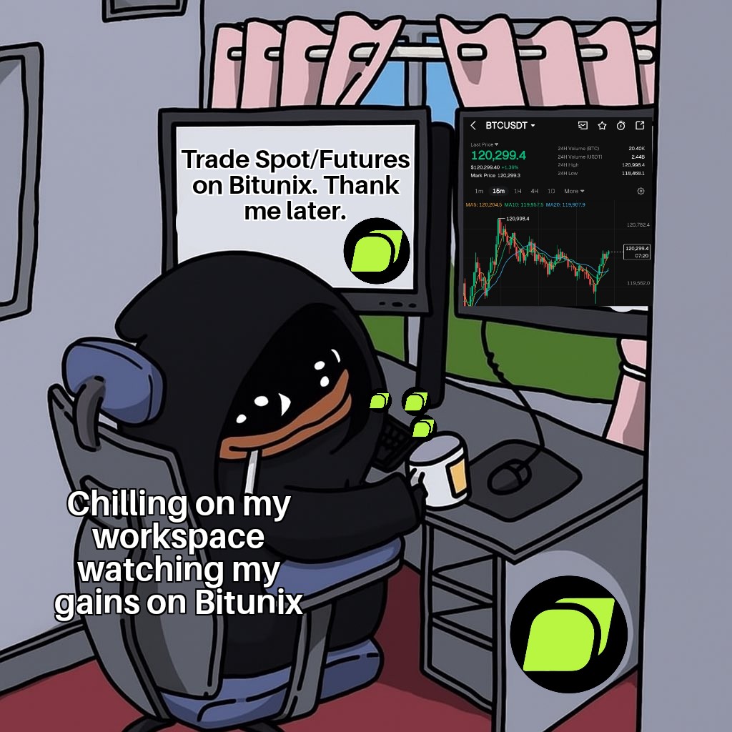 DannyBolasie's tweet image. Me, vibin' at my workspace, trading spots/futures on @BitunixOfficial 🖥️📈
Charts green, gains stackin' like Tetris bricks 😎
#CryptoTrading #Bitunix #MoonOrBust