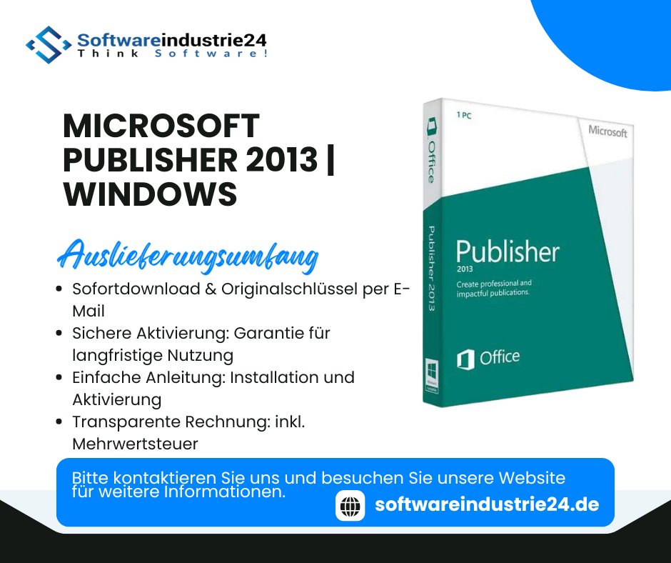 Softwareindust's tweet image. 🎨 Professionelles Design leicht gemacht:
 Microsoft Publisher 2013 👉 Sofortdownload + Lizenzschlüssel!
Ideal für Flyer, Broschüren &amp;amp; Newsletter.
➡️ Hier sichern: softwareindustrie24.de/microsoft-publ…
#MicrosoftPublisher #Office2013 #DesignTools #Marketing #DigitalPublishing #FlyerDesign