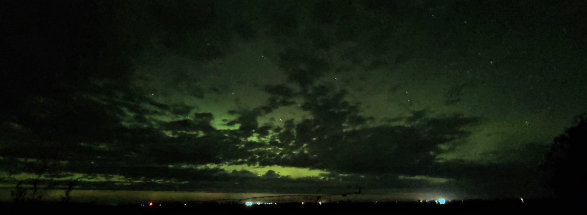 Was raining when I went to bed last night, so if she was out, I didn't see. 

This am, at 430, I wandered up the lane. Oscar is consistent with his time to go outside 🤣

#Aurora was glowing thru clouds. 
5 mornings in a row. 
How lucky are we to be able to enjoy this❤️ #mbwx