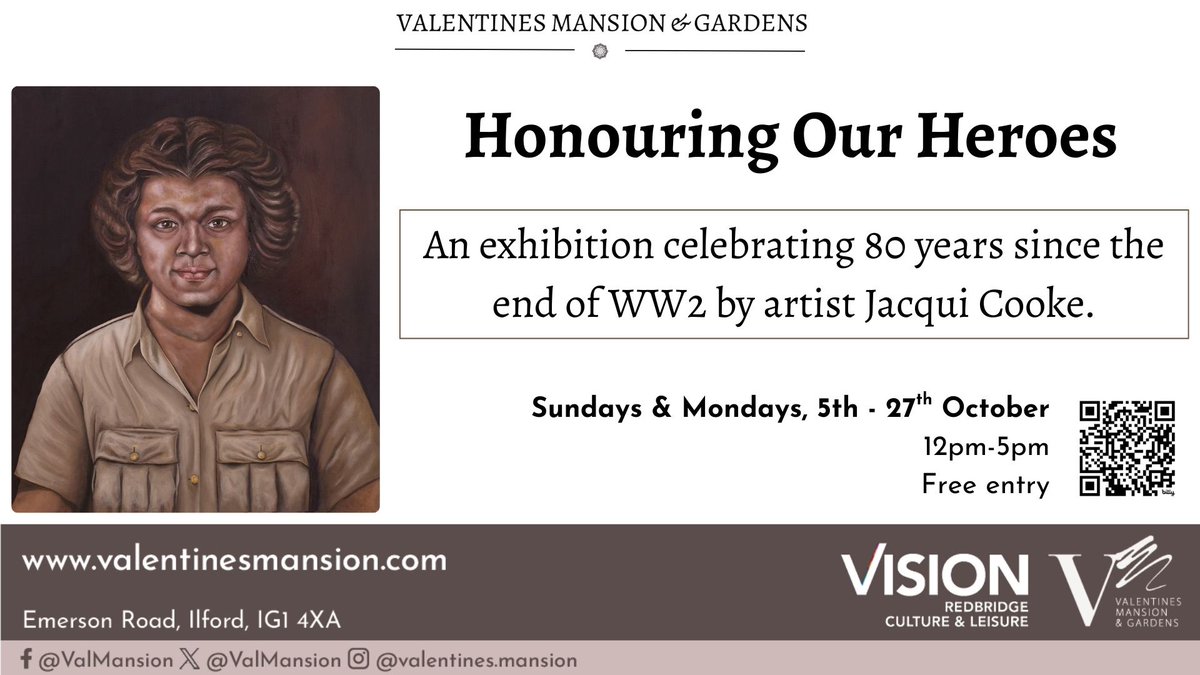 Very excited about the opening of our new art exhibition this Sunday!  Come and take a look at the incredible collection of portraits by local artist Jacqui Cooke and find out more here vrcl.uk/41FgGTi #BlackHistoryMonth #ww2 #redbridge #eastlondon