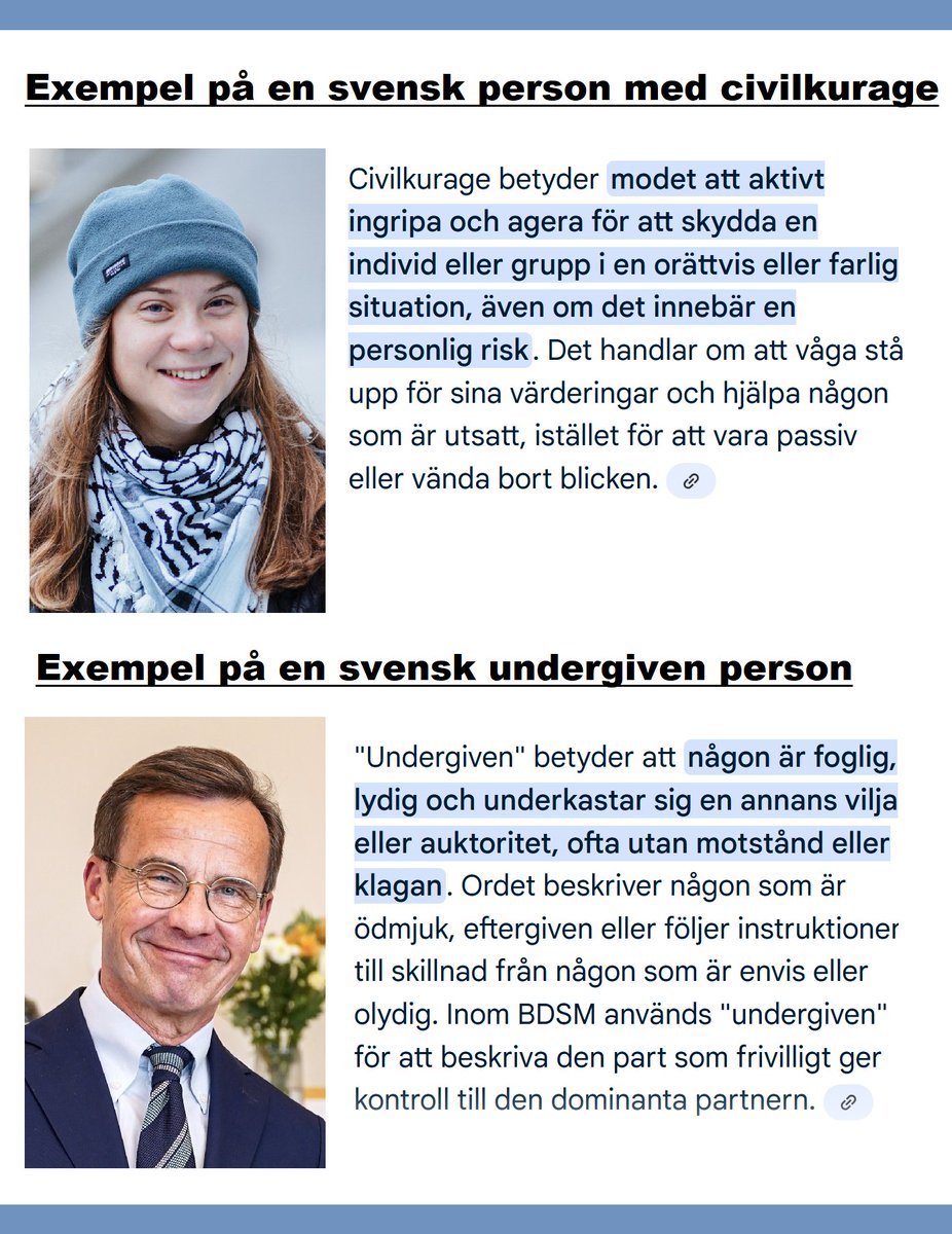 Carlstrm2023's tweet image. Ett exempel på en svensk person med civilkurage - Greta Thunberg.... och ett exempel på en liten feg, patetisk och undgiven svensk...
Var som Greta. 👇