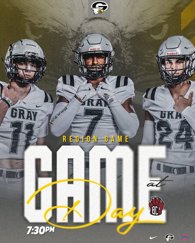 🚨 GAMEDAY
🏈 Gray Collegiate Academy War Eagles vs. Brookland-Cayce Bearcats
📅 Friday, October 3
🕐 7:30 PM
📍 Brookland-Cayce High School 
🏟 Brookland-Cayce Stadium
🎟 gofan.co/event/3997834
 💵 $10.00 

#WAR #TalonsDown #GoWarEagles