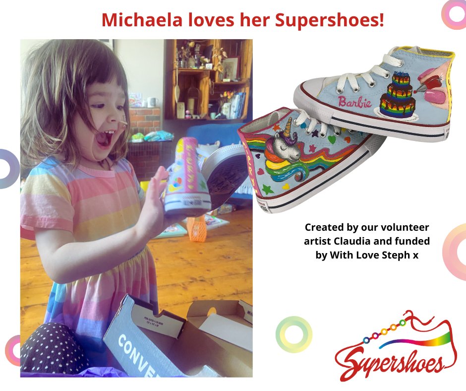 4-year-old Michaela has not really taken her Supershoes off since she received them and is enjoying showing them off to everyone she sees. 

Diagnosed with Hepatoblastoma 2 years ago, Michaela is having ongoing chemotherapy.