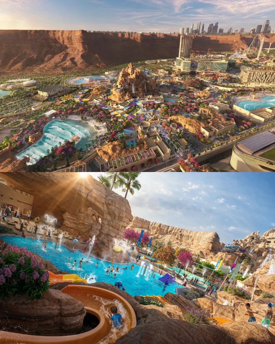 DesArchForum's tweet image. Saudi Arabia unveils Aquarabia in Qiddiya City. Inspired by desert springs &amp;amp; oasis design, it features 22 rides, 4 world records, a surf pool &amp;amp; 90% water recycling. A masterclass in desert architecture &amp;amp; sustainable innovation. #Aquarabia #DesertArchitecture