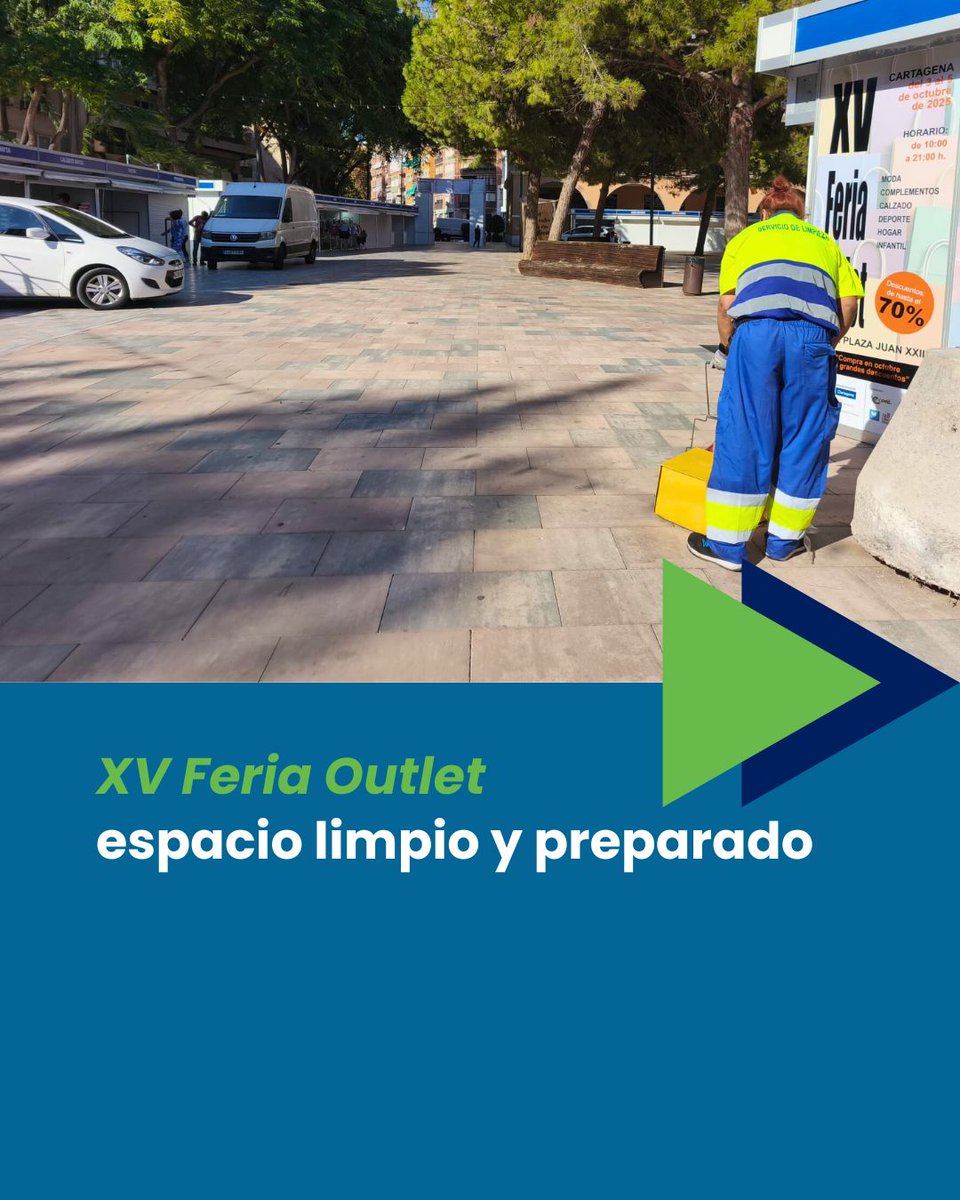 🛍️ Del 3 al 5 de octubre llega la XV Feria Outlet a la Plaza Juan XXIII con 27 comercios locales.
✨ En Lhicarsa trabajamos en el acondicionamiento de la plaza para que disfrutes de un espacio limpio y preparado.

#CuidamosCartagena