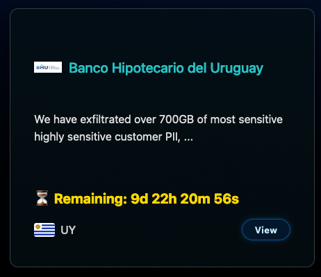 _venarixES_'s tweet photo. El grupo #Crypto24 #ransomware se adjudica el #ciberataque perpetuado a Banco Hopetecario de #Uruguay 🇺🇾 (https://t.co/kpg7Lvtxmp), un banco estatal dependiente del Ministerio de Economía y Finanzas (@mef_Uruguay)...
Monitorea este incidente en #VenariX ➡️ https://t.co/OW9Te2XdwS
#ciberataque #ciberseguridad #BancoHipotecario #Montevideo #infosec #CyberAttack #CyberSec #banco #finanzas #ransomwareattack #BHU