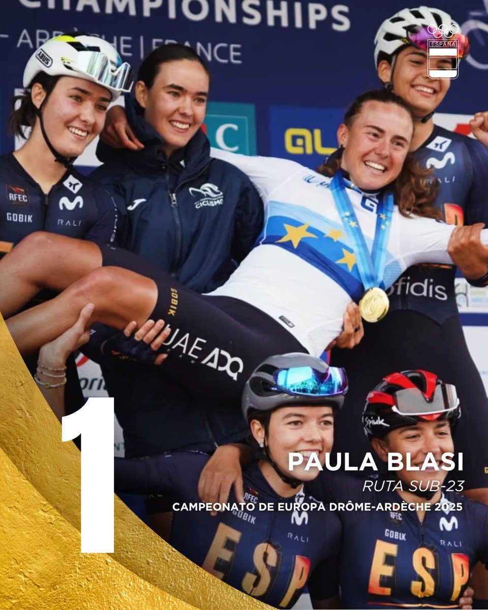 COE_es's tweet image. 🤩¡𝐏𝐀𝐔𝐋𝐀 𝐁𝐋𝐀𝐒𝐈 𝐄𝐒 𝐂𝐀𝐌𝐏𝐄𝐎𝐍𝐀 𝐃𝐄 𝐄𝐔𝐑𝐎𝐏𝐀 𝐒𝐔𝐁-𝟐𝟑!

🥇Logra la medalla de 𝐨𝐫𝐨 en la prueba de ruta y confirma que España tiene un 𝒇𝒖𝒕𝒖𝒓𝒐 𝒃𝒓𝒊𝒍𝒍𝒂𝒏𝒕𝒆 𝒆𝒏 𝒄𝒊𝒄𝒍𝒊𝒔𝒎𝒐

¡Enhorabuena a todo el equipo, @RFECiclismo! 👏

#EuroRoad25