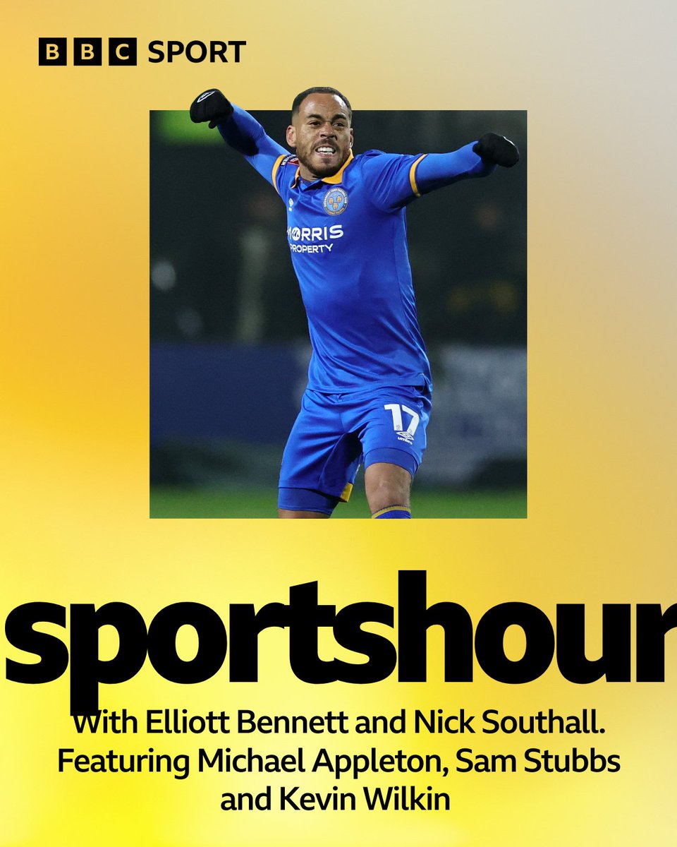 📻 Sports Hour tonight on <a href="/BBCShropSport/">BBC Sport Shropshire</a> 96fm

⏰ 6-7pm

🗣️ <a href="/Ebenno88/">Elliott Bennett</a> <a href="/FootieNick/">Nick Southall</a> 

#Shrewsbury | #Salop | #Telford | #TNSFC