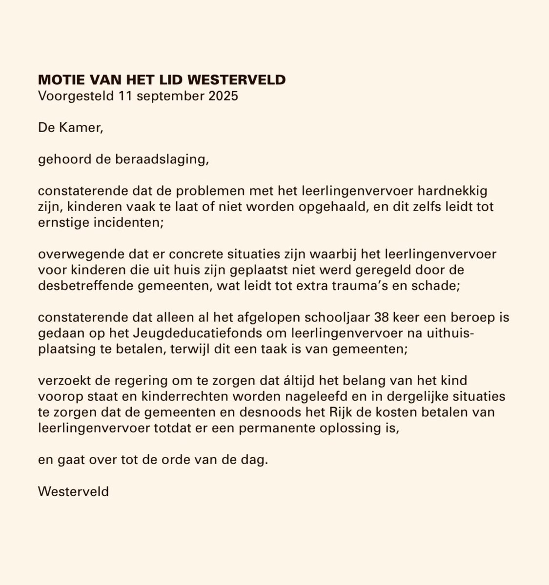 Voor wie zich afvraagt waarom we dit uithuisgeplaatste kinderen aandoen? 

Een Kamermeerderheid vindt het niet belangrijk genoeg.

❌ motie verworpen