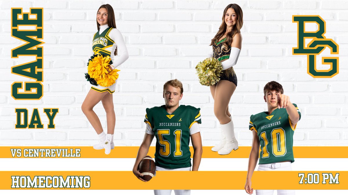 Court presentation will begin at 6 pm and end with the crowning of the 2025 Homecoming Queen. Kickoff will be at 7 pm against Centreville Academy, and our Homecoming half-time performance is always a special event.  #BowlingGreenSchool #BucStrong #GeauxBucs  #WalkWorthy #BGS