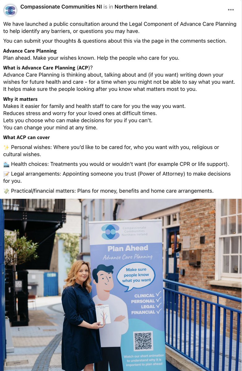We have launched a public consultation around the Legal Component of Advance Care Planning to help identify any barriers, or questions you may have.

You can submit your thoughts &amp; questions about this via the link below

compassionatecommunitiesni.com/plan-ahead-adv…