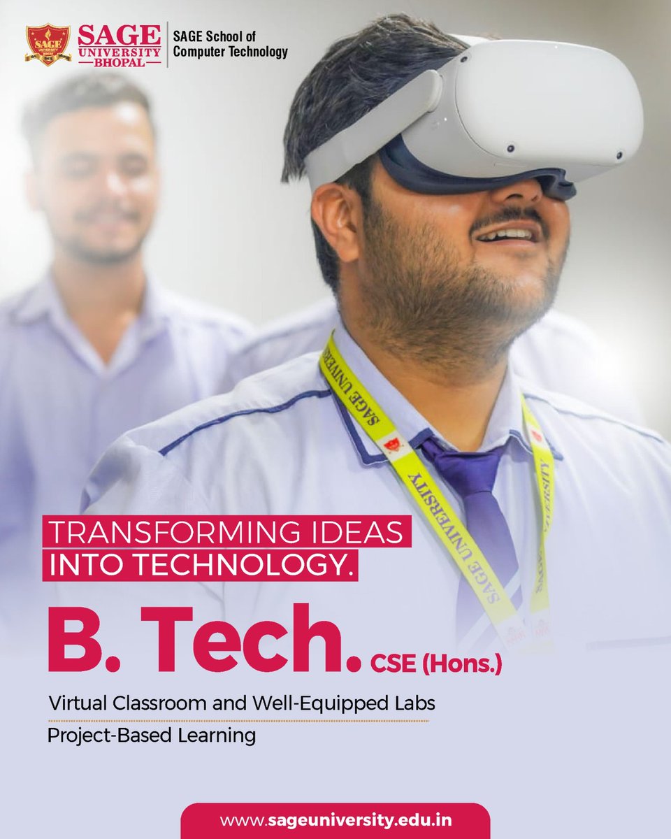 SageUniBhopal's tweet image. Join B.Tech. CSE (Hons.) at SAGE School of Computer Technology—learn through virtual classrooms, hands-on projects &amp;amp; advanced labs, gaining skills and knowledge for real-world impact. 

Visit: sageuniversity.edu.in/bhopal-admissi…
__
#SAGEUniversityBhopal #ComputerTechnology