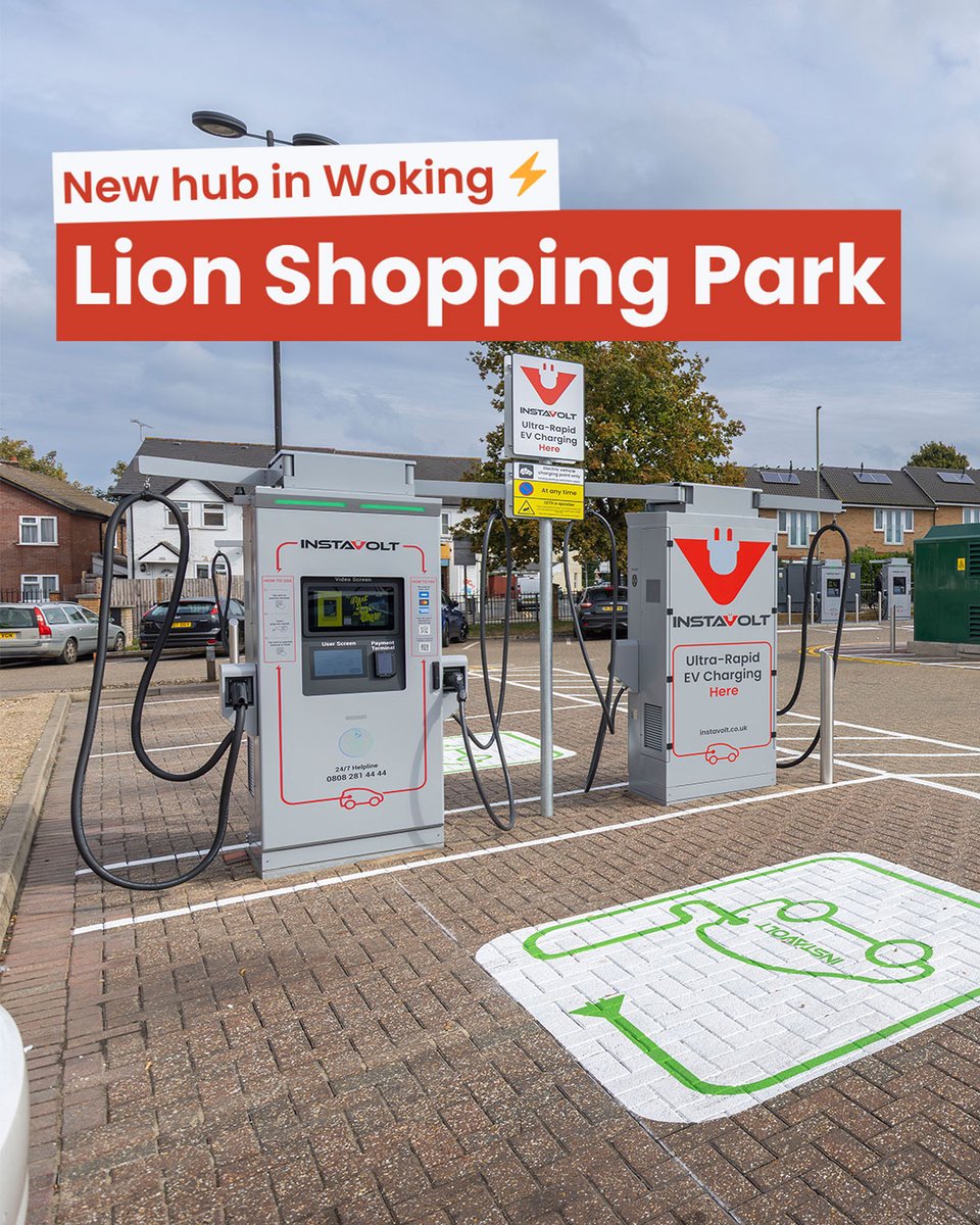 InstaVoltUK's tweet photo. New hub live in Woking!

Featuring 12 x 160kW ultra-rapid chargers at Lion Shopping Park ⚡️ ♿️ 2 accessible bays
🛍️ ALDI, Hobbycraft, Pets at Home &amp; Asda on-site
💳 Contactless payment incl. Apple Pay, Amex &amp; more
🌓 Open 24/7
📍Lion Shopping Park, GU22 8BD https://t.co/ZUrkvXtrHh