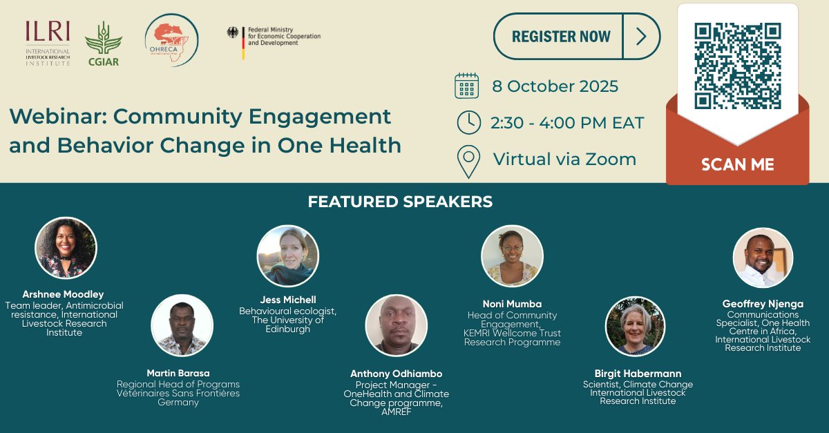 Join the One Health in Africa Centre in a free 90-minute webinar: 'Community Engagement and Behavior Change in One Health' on 8 October.

Explore how meaningful community engagement drives sustained behavior change for healthier people, animals, and ecosystems, with an array of