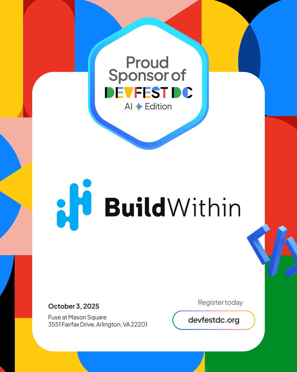 JoinBuildwithin's tweet image. Speaking today at #DevFestDC: @JoinBuildWithin’s CEO  @ximenahartsock + Head of AI on deploying agentic AI to transform access to workforce services. 
Join us!
 #DCtech @Google