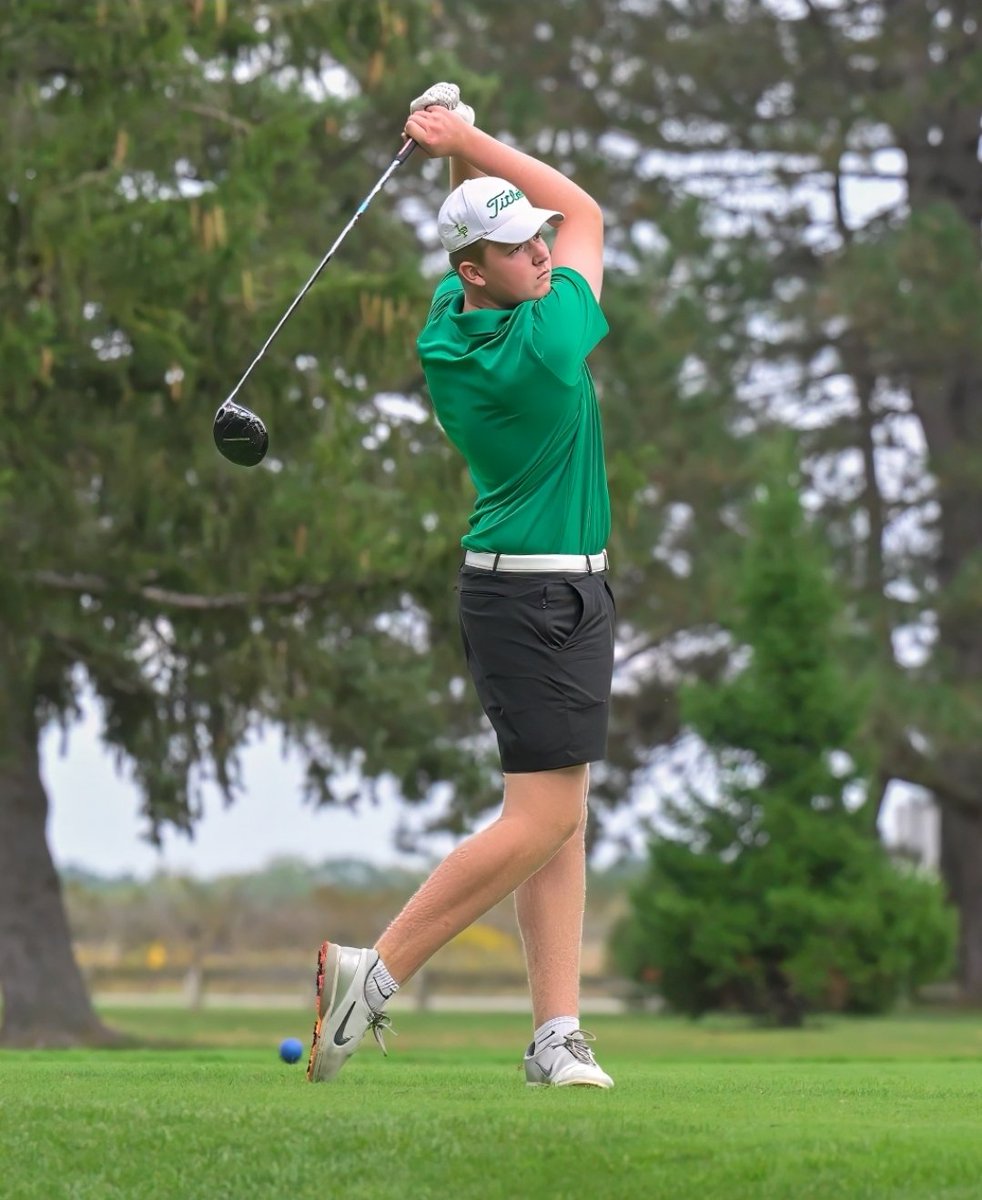 Lew Port Golf defeated Grand Island Thurs at home.  10th grader Philip Monahan was medalist, shooting a 1 over par 37 and Senior Jamie Townsend (pic) had a 39.  Trevor Ingham shot 41 and Jack McNally had a 44.  The Lancers ars now 11-1 on the season.