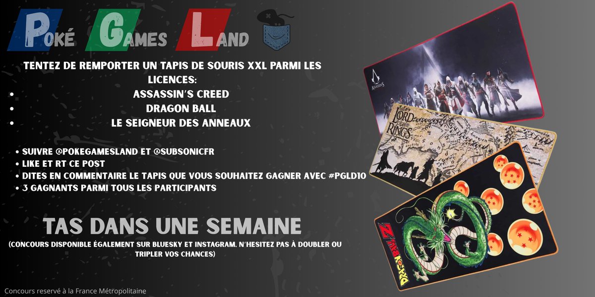 ✨Poké Games Land 10 ans✨Dernier tirage!✨
Tentez de gagner un tapis de souris XXL parmi la sélection (voir image)
✨RT+Follow <a href="/pokegamesland/">Mary #PokeGamesLand</a> et <a href="/SubsonicFR/">Subsonic</a> 
✨Répondez en commentaire votre choix avec  #PGLD10
✨3 gagnants      
TAS dans une semaine!
