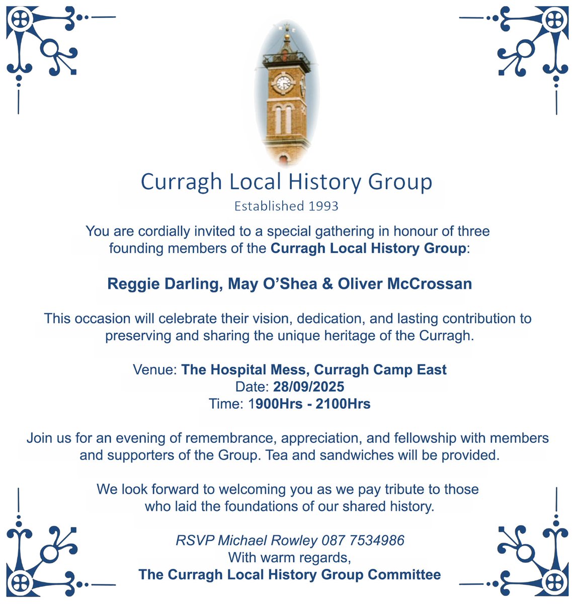 ColmKennyGreen's tweet image. Great nite @ #Curragh Local History Group recognising 3 founding members. Established in  1993, CLHG hosts lectures on the rich history of the #Curraghplains &amp;amp; beyond. CLHG curates historic artefacts, ie items belonging to #Irishcivilwar &amp;amp; #WW2 internees @kfmradio @k_nationalist