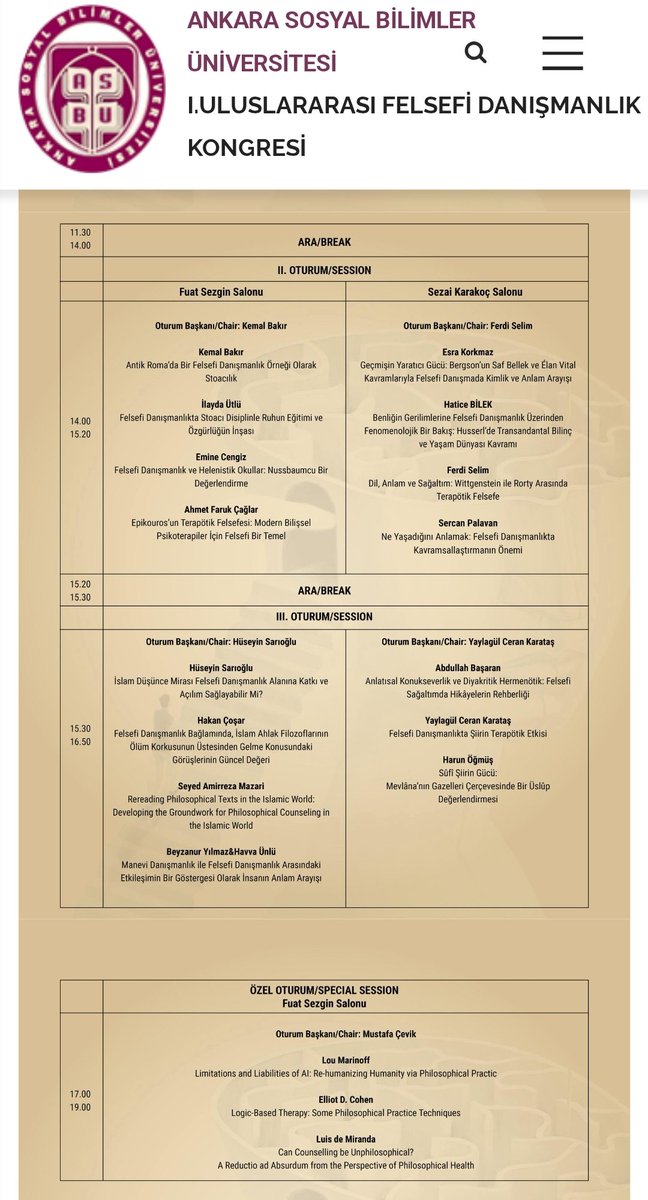 Ankara Sosyal Bilimler Üniversitesi'ndeki bu programa ise "Anlatısal Konukseverlik ve Diyakritik Hermenötik" başlıklı konuşmam için bizzat, etimle kanımla canımla katılacağım (: