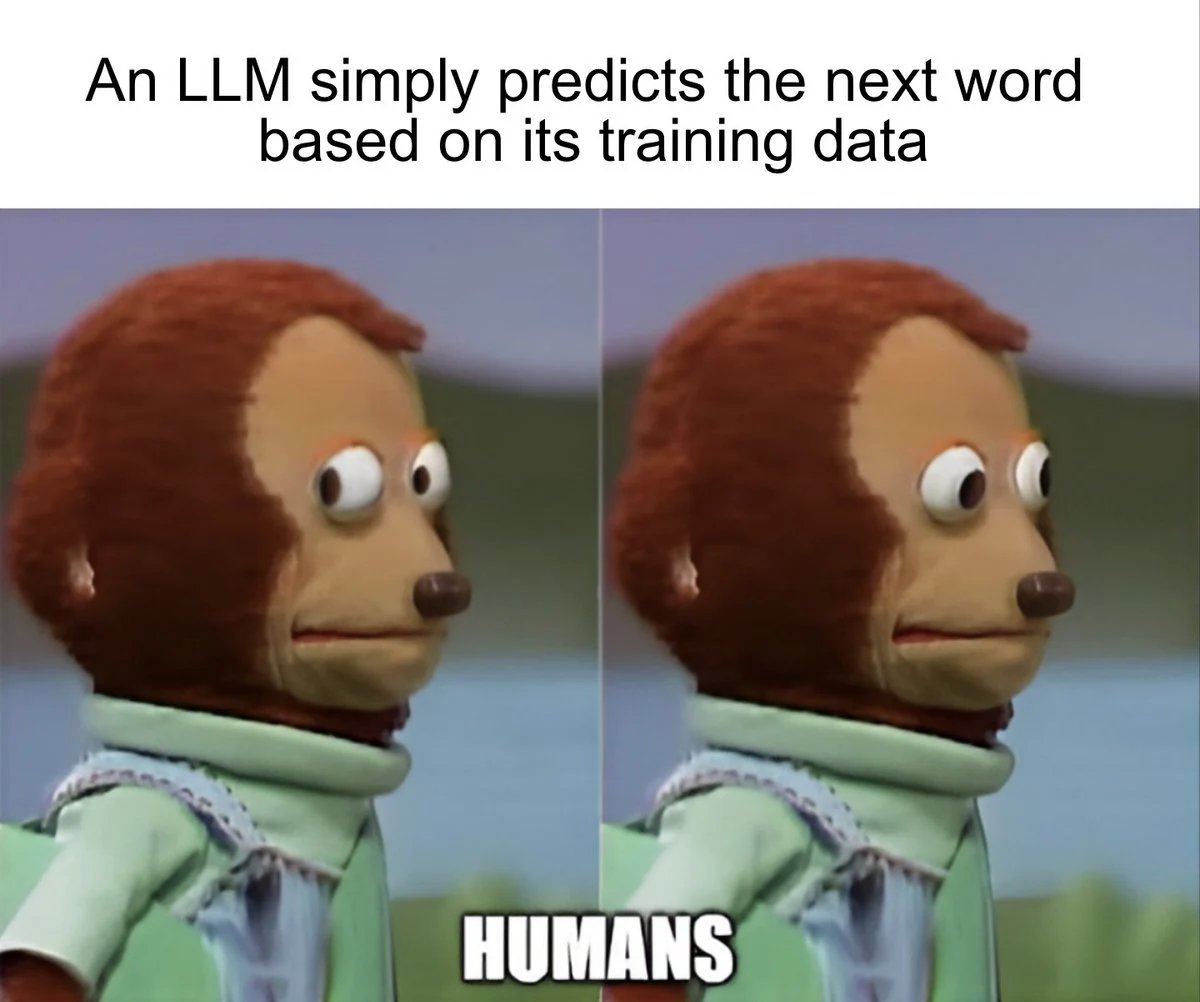 AISafetyMemes's tweet image. *AI does something wild*

Skeptics: yawn. so what. it was trained on everything

AI read every book ever written... therefore... it can&apos;t do anything interesting??

Imagine meeting a HUMAN that read every book?