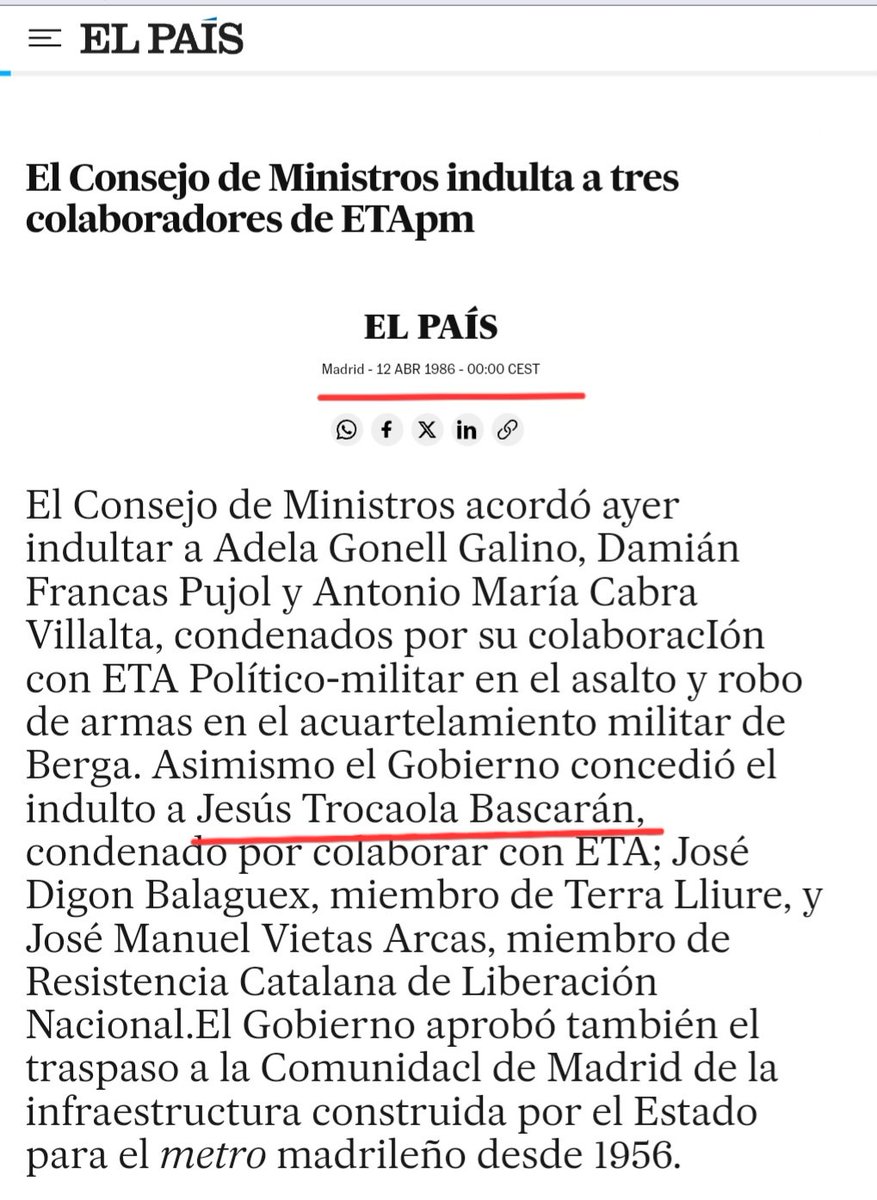 ConsuorF's tweet image. 3. ¡Están #impunes! A pesar de que se condenó a Jesús Trocaola Bascaran como encubridor a 6 años, escondió a los asesinos en su casa después de cometer el triple asesinato.

¿Nunca dijo quiénes fueron y encima le indultaron en 1986?
¿A esto lo llamáis justicia?
@PoderJudicialEs