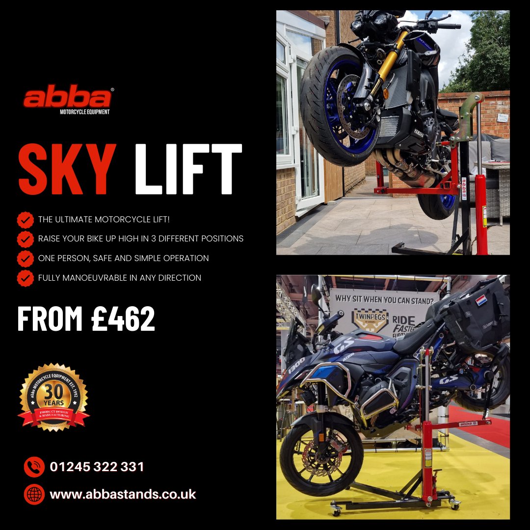 🏍️ The Sky Lift – the ultimate motorbike lift!

✅ 3 height settings
✅ One-person operation
✅ Moves in any direction
Make maintenance easier &amp; safer.
🔗 abbastands.co.uk

#SkyLift #AbbaMotorcycleEquipment #BikeMaintenance #UKBikers #RideSafe