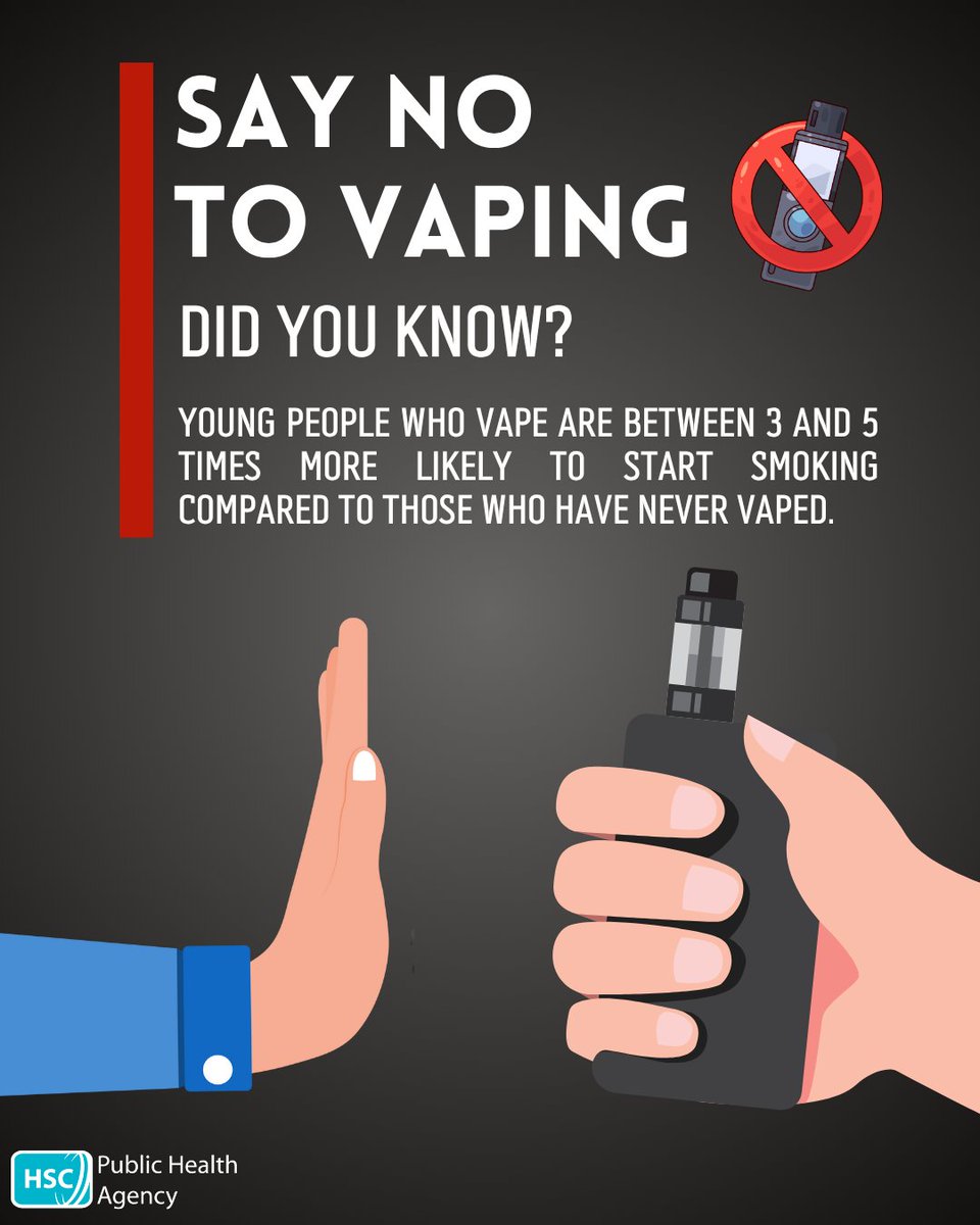 Many young people who vape did not smoke cigarettes before they started vaping. 

But young people who vape are more likely to start smoking cigarettes than those who never vape.

For help and advice on talking to your child about vaping visit, pha.site/vaping