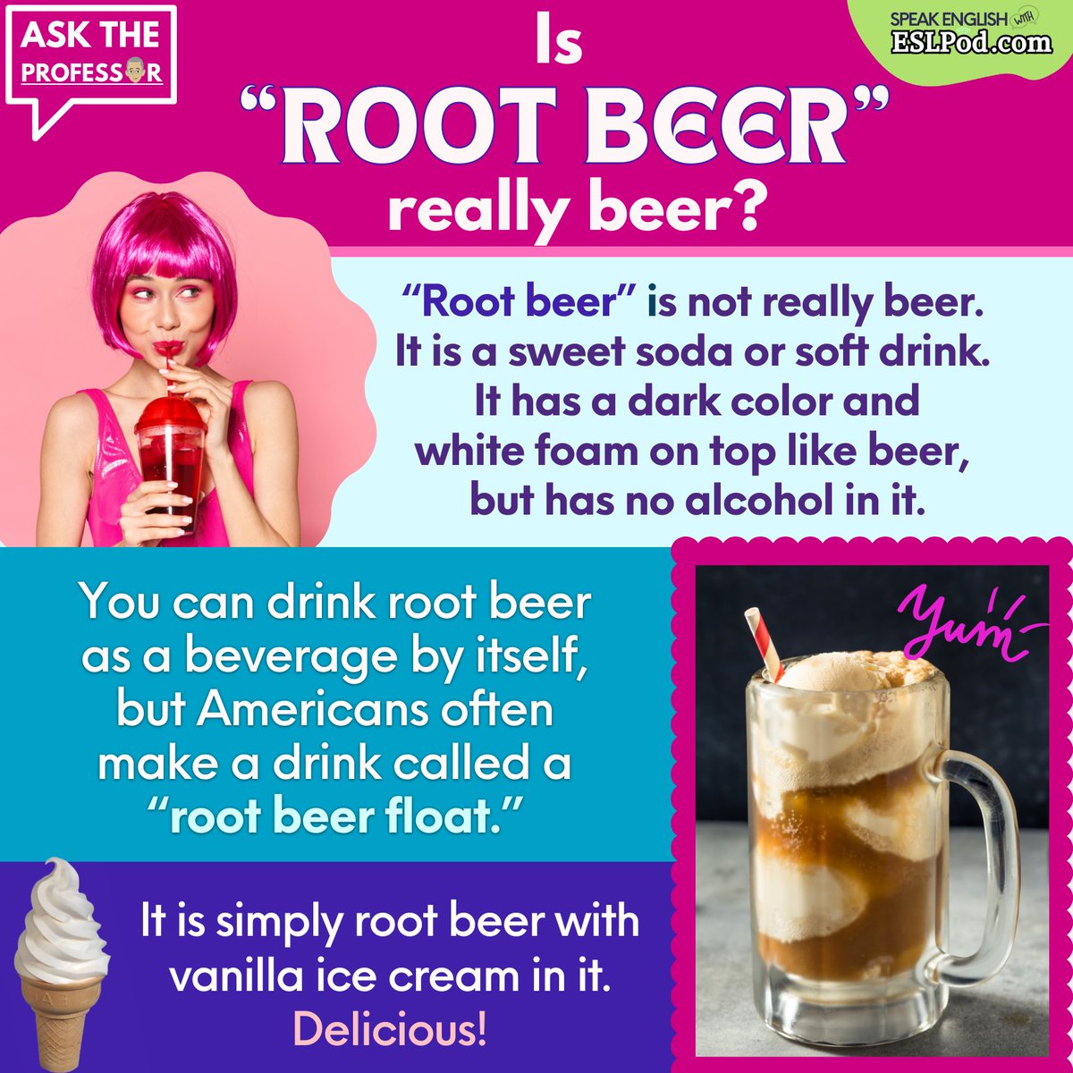 IS "ROOT BEER" REALLY BEER?

Looking for a new way to improve your English? Try one of our Unlimited English lessons for FREE. Just go here:
tv.eslpod.com/p/free-english…

Try a lesson for FREE - no credit card needed! 
tv.eslpod.com/p/free-english…

~Jeff

#englishvocabulary #learnenglish