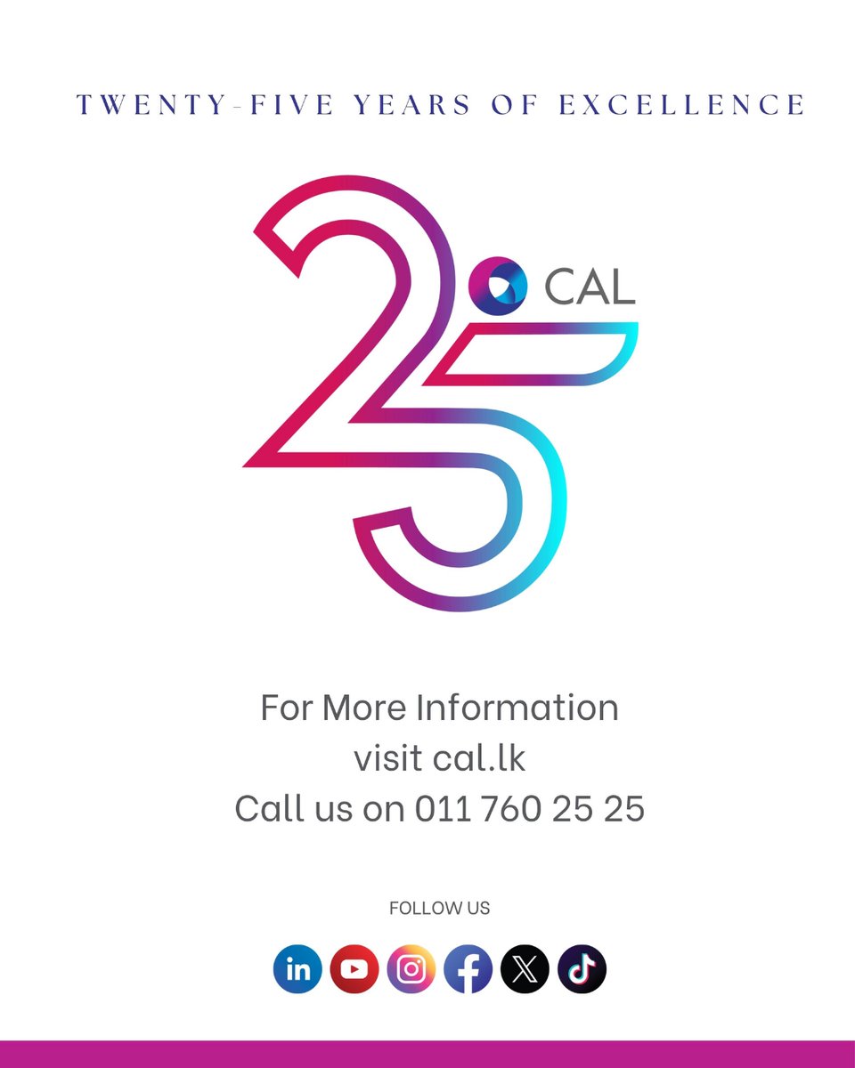 cal_lk's tweet photo. If you started when we started, you’ve been part of a 25-year journey of excellence. From our beginnings in 2000 to where we stand today, CAL has grown with you, for you.
#CAL25 #25YearsOfExcellence #YourPartnerInFinancialFreedom #InvestSmart https://t.co/2Y9Ol9wQ2A