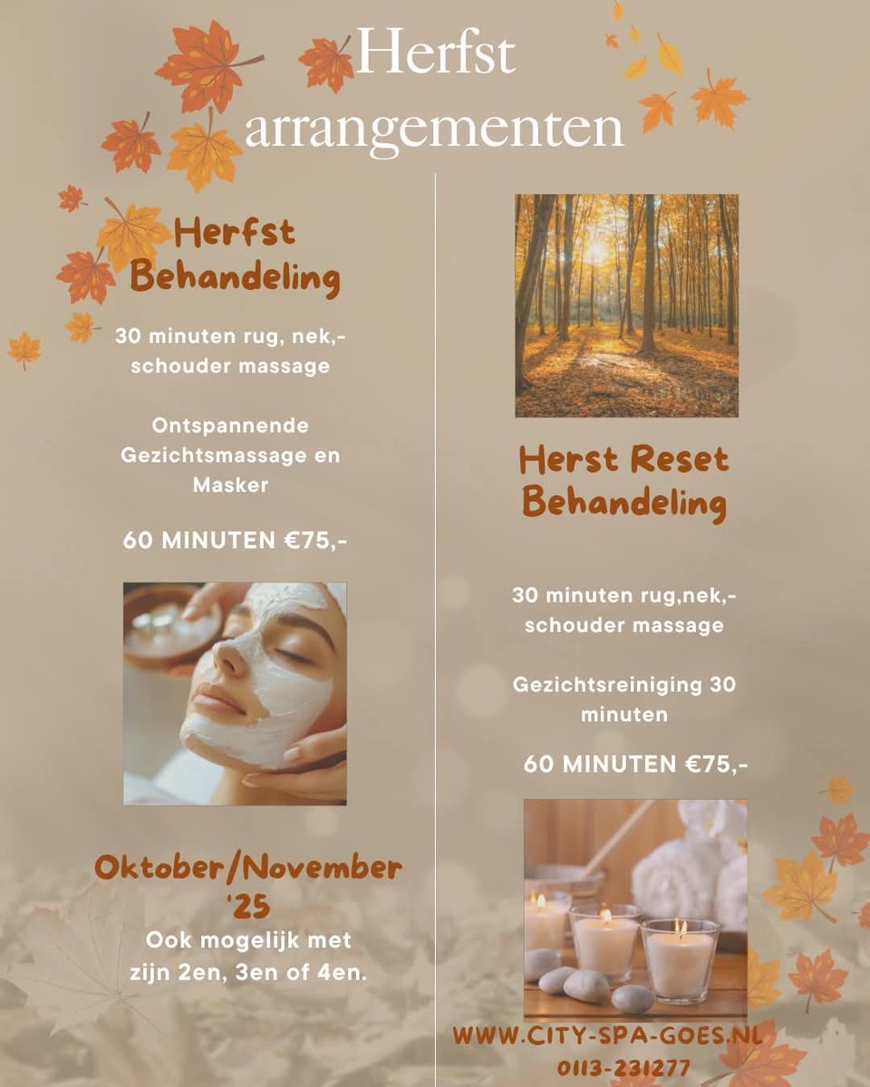 Herfst Arrangement bij City Spa Goes 
#welnnessen #wellnesstips #kustmarathonzeeland #goes #Zeeland #massage #ontspanningsbeleving