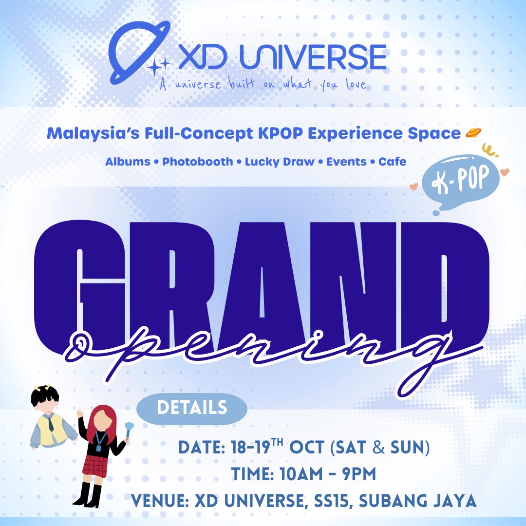 xduniverse_my's tweet photo. 🚀✨ GRAND OPENING ANNOUNCEMENT ✨🚀

🗓 18-19 Oct 2025 | 10AM–9PM
📍 XD UNIVERSE, https://t.co/wqISBRF8FG

💎 D-DAY Exclusives (limited stocks):
- GD &amp; TWICE Lightsticks
- SVT albums
- Limited idol character merch
(SVT, NCT Dream, IVE, TXT, TREASURE, BTS) https://t.co/oktCx4DqG8