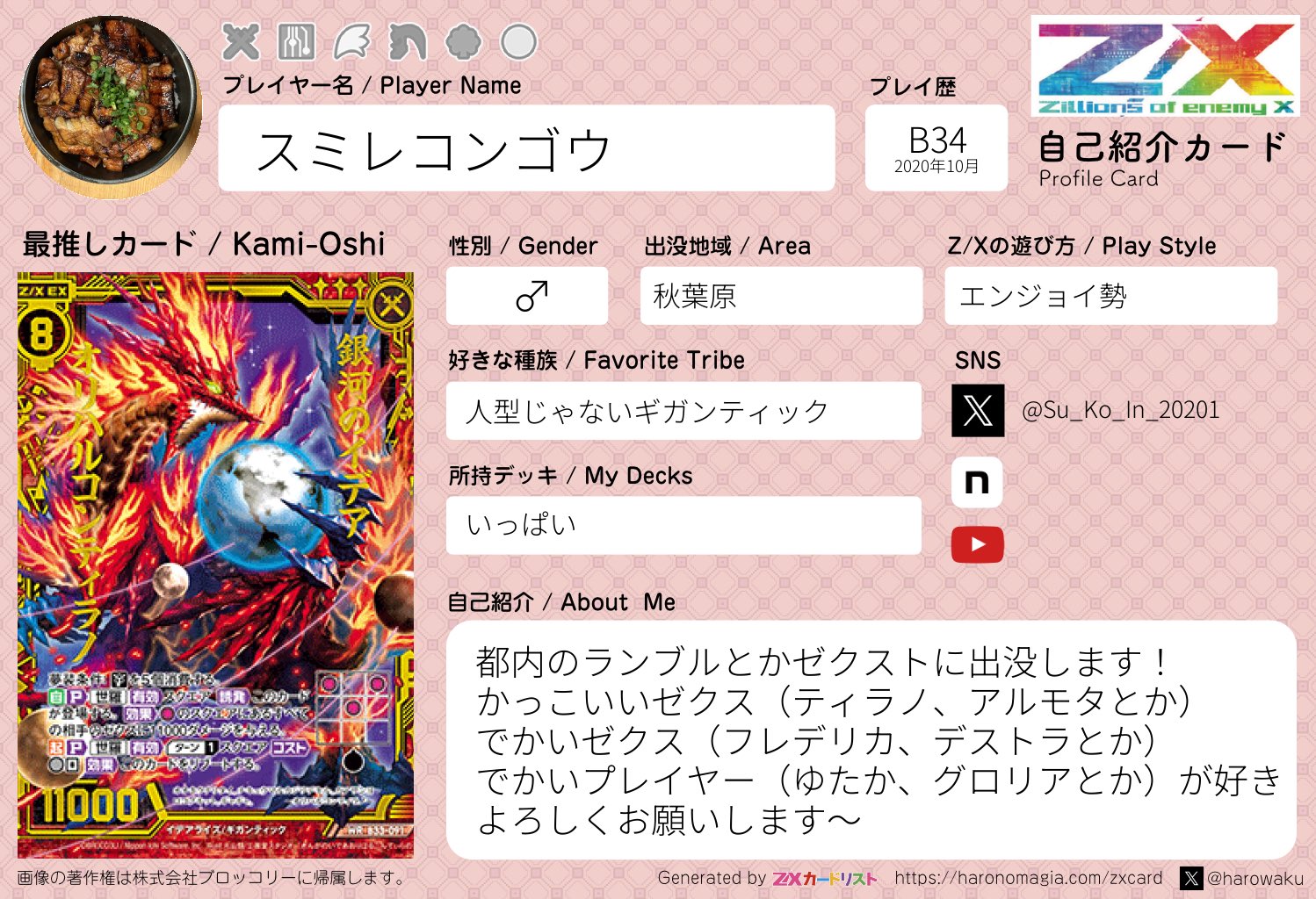 プロフィールカード zx_tcg_自己紹介カード - Search / X