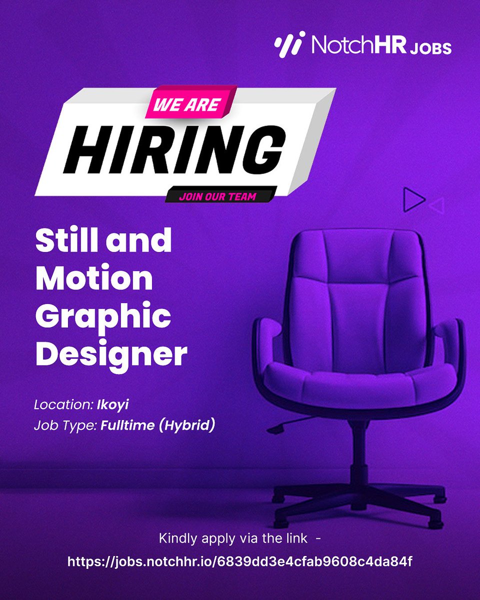 WE ARE HIRING!!!

We're hunting for a versatile Still &amp; Motion Graphics Artist ready to define the look and feel of our brand.

Type: Full-time | Immediate

Location: Hybrid

 Apply here: jobs.notchhr.io/6839dd3e4cfab9…