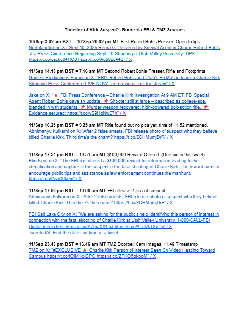 cspf1961's tweet photo. Sequence of FBI statements relating to suspect's movements, and as well, times sourced via TMZ omitted: #CharlieKirk #TylerRobinson #FBI #TMZ #DoorbellCam #DryRun https://t.co/5EsAtMZ1GH