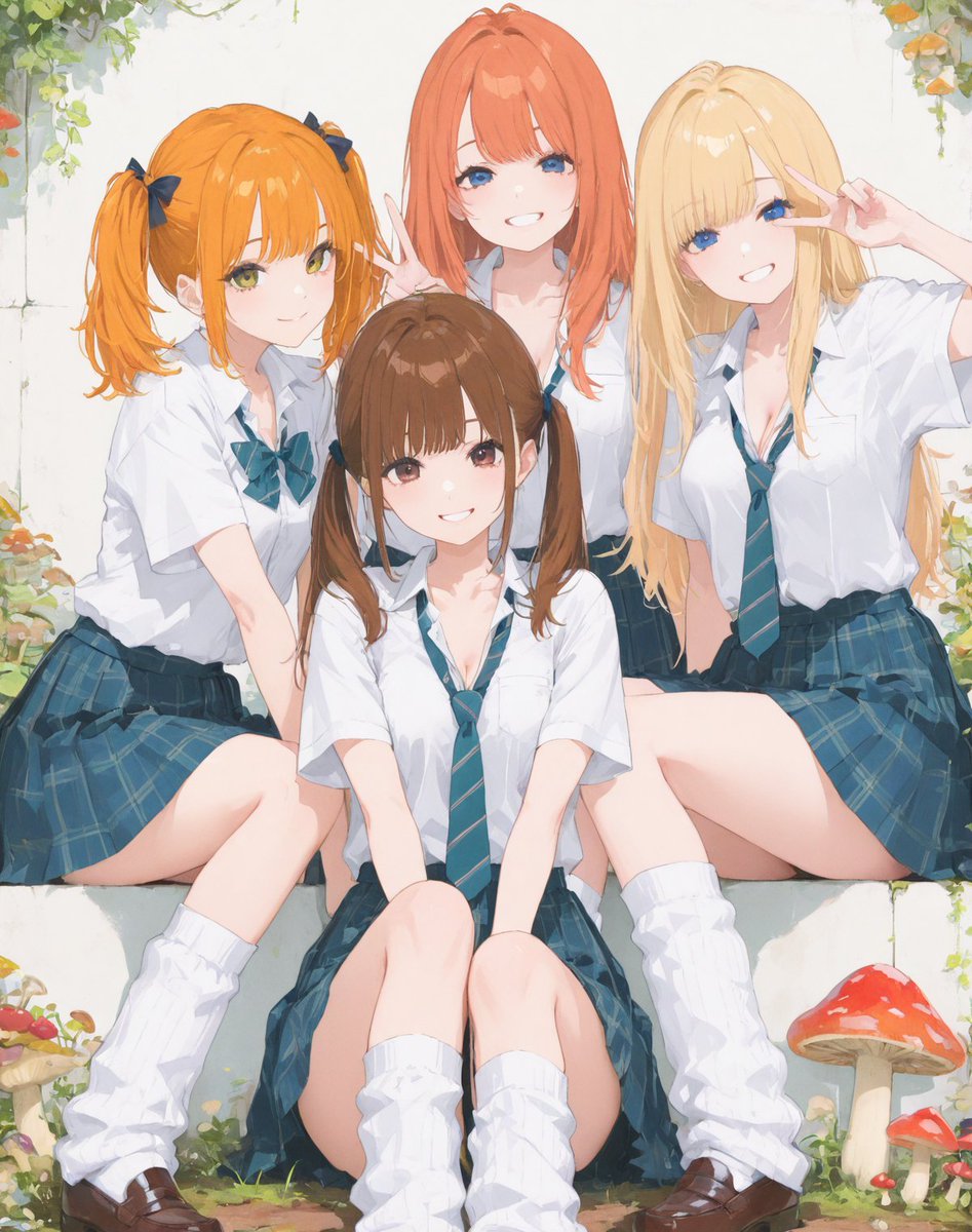 t_hiori_AIart's tweet image. オレンジの子が可愛い◝(⑅•ᴗ•⑅)◜..°♡🍄