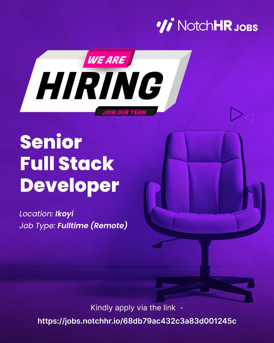 WE ARE HIRING!!!

We are seeking a Senior Full Stack Developer passionate about building scalable applications and solving complex technical challenges.

Location: Fully Remote 

Employment: Full-Time

Apply to join our team: jobs.notchhr.io/68db79ac432c3a