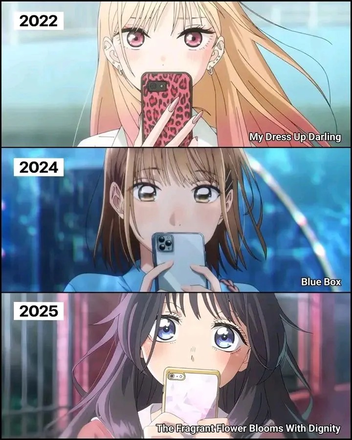 Is it a popular move for beautiful girls to cover their face with mobile phones? #anime