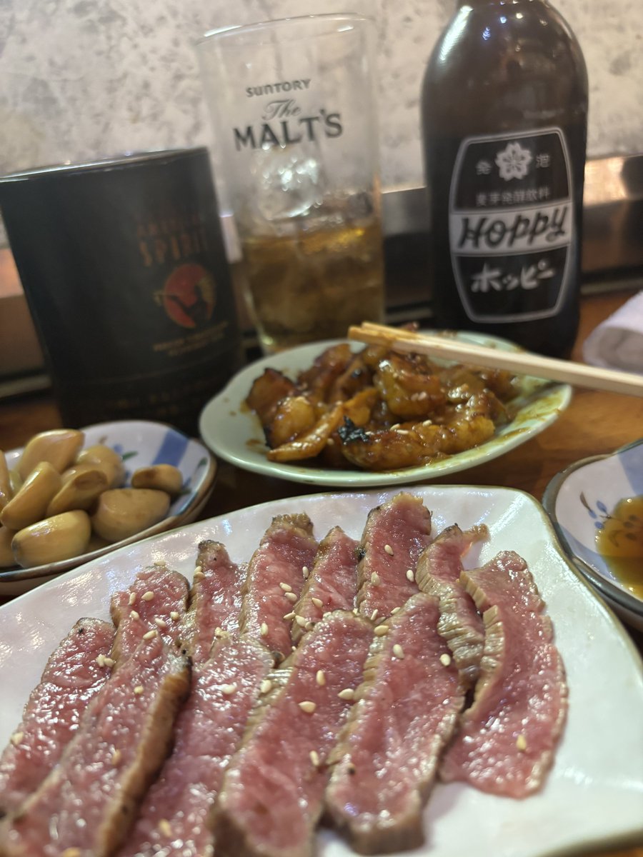 久々の和楽さん(武蔵関) 和牛たたきが300円。ポッピーがとまらない。