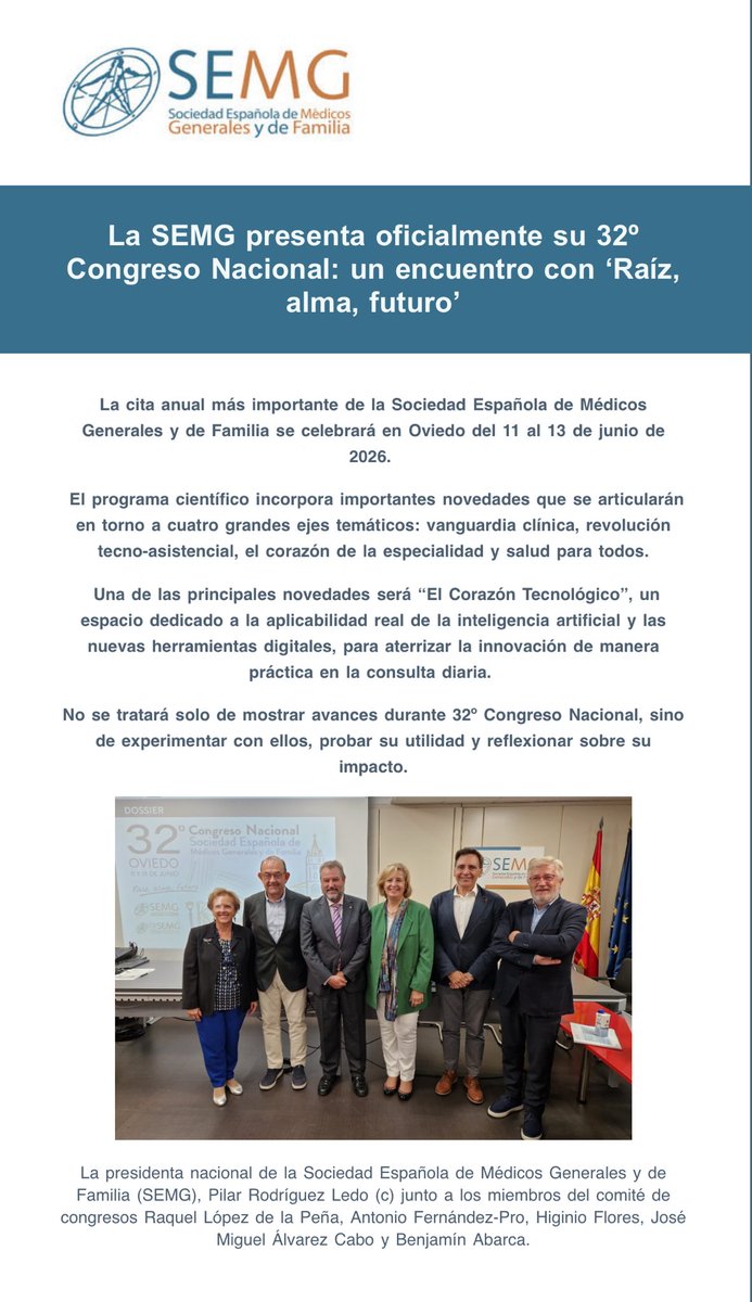 XXXII Congreso Nacional SEMG Oviedo 2026.
Save the date!
#SEMG
#semg_presente
#Mediinadefami
#Oviedo