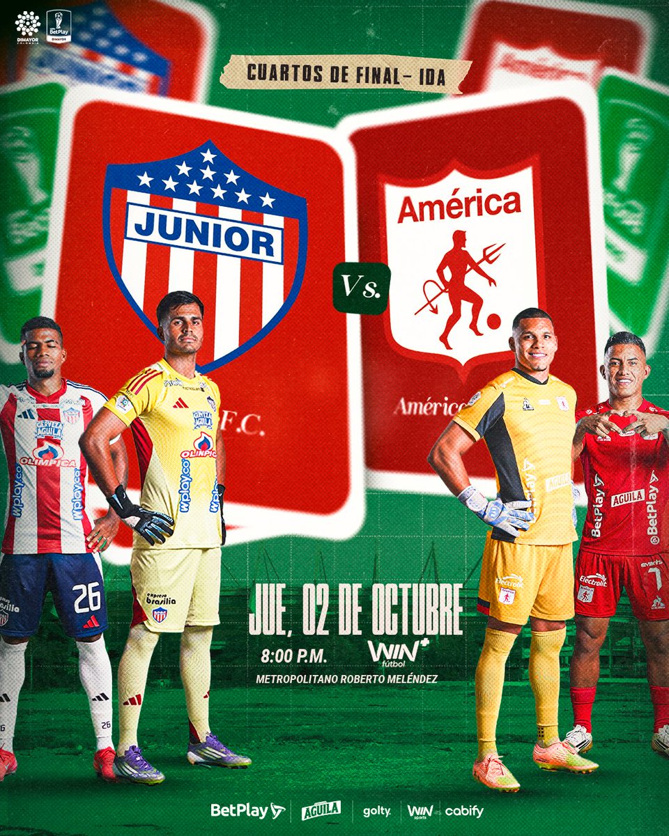 DMONTOYA0915's tweet photo. 🏆𝗖𝗢𝗣𝗔 𝗕𝗘𝗧𝗣𝗟𝗔𝗬 𝗗𝗜𝗠𝗔𝗬𝗢𝗥 2025.
📆Octubre jueves 02 de 2025.
📍Cuartos de final - Ida.
🥅Junior FC 🆚 América de Cali.
🏟️Estadio Metropolitano Roberto Meléndez.
🏙️Barranquilla (🇨🇴Colombia).
🕛0800 PM. https://t.co/3HXyjNT86h