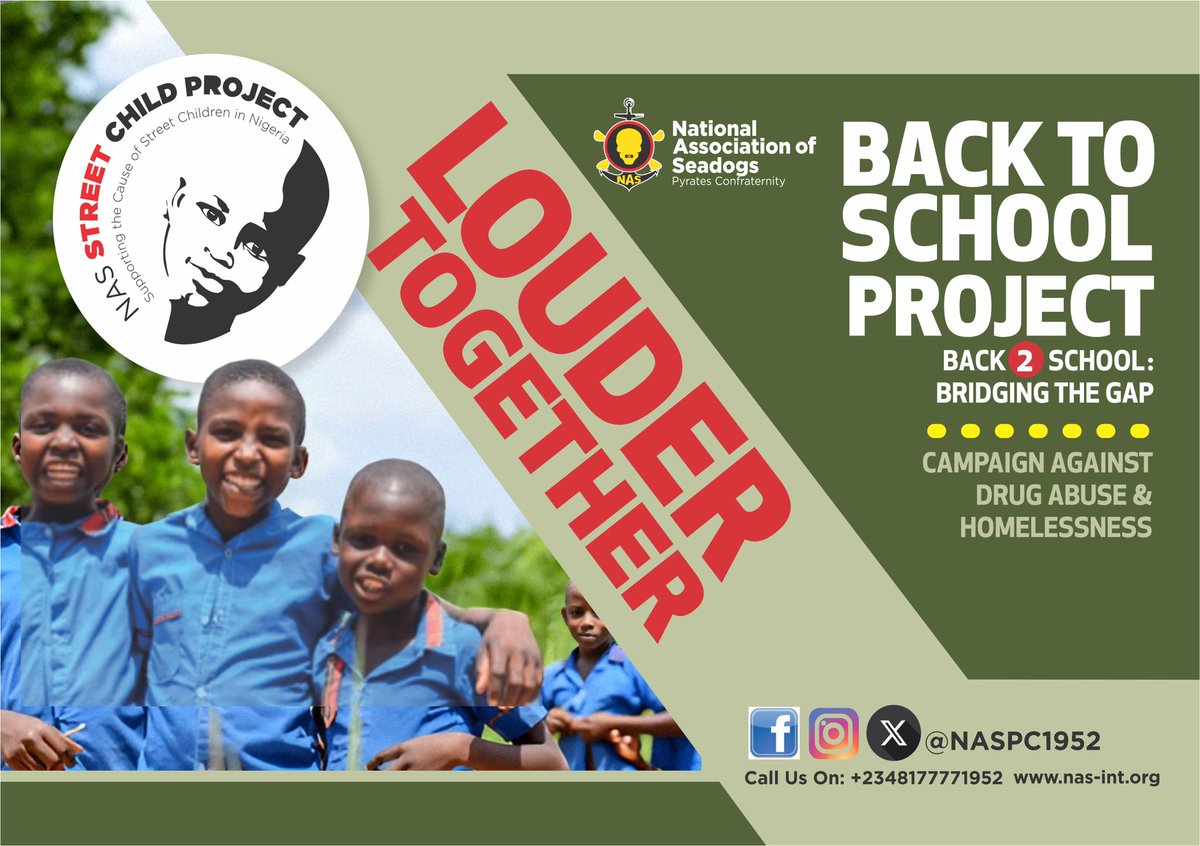 NASPC1952's tweet image. National Back-to-School Project

The NAS Street Child Project is an initiative of the National Association of Seadogs (NAS) instituted in 2013 to address the significantly high rate of out-of-school children in Nigeria with UNESCO and UNICEF statistics indicating that Nigeria…