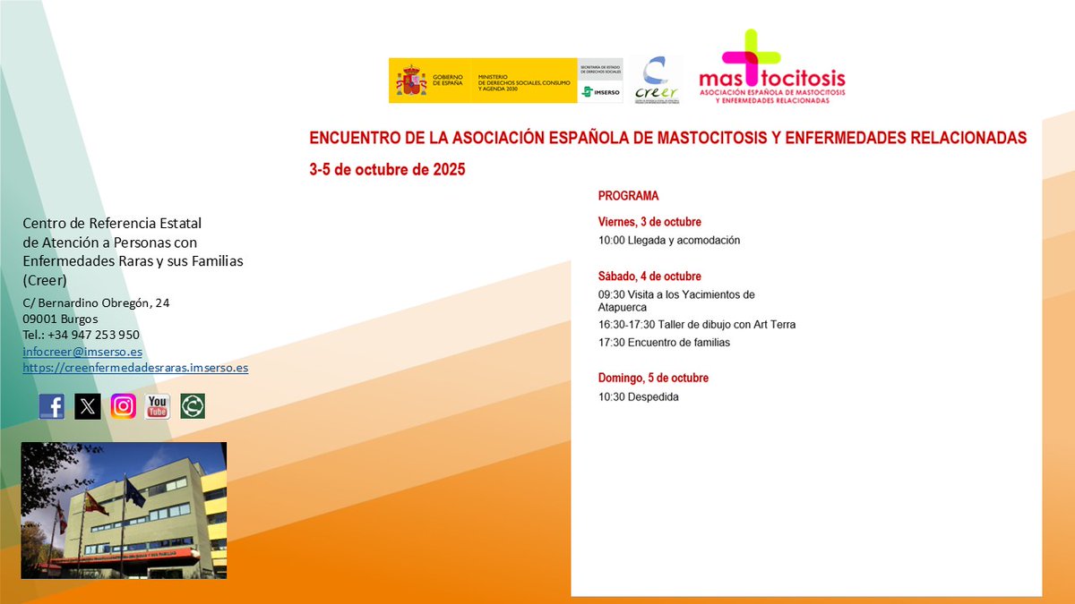 Hoy recibimos en <a href="/CentroCREER/">Creer Imserso</a> <a href="/Imserso/">Imserso</a> a los participantes del Encuentro de la Asociación Española de Mastocitosis y Enfermedades Relacionadas
¡Bienvenidos <a href="/mastocitosis_es/">Asociación Española de Mastocitosis</a>! #EncuentrosCreer
creenfermedadesraras.imserso.es/detalle-actual…