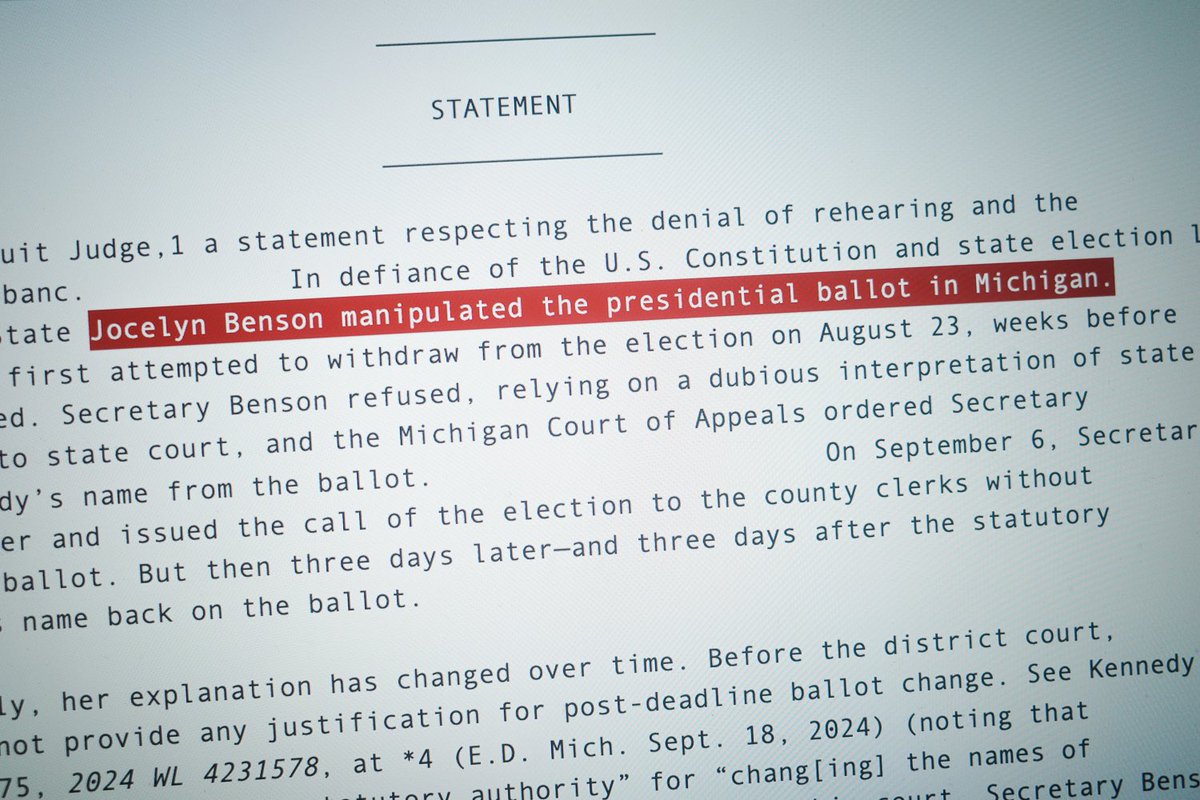 Meghan Reckling (@meghanreckling) on Twitter photo A Michigan judge finally said out loud what many of us have known: <a href="/JocelynBenson/">Jocelyn Benson</a> manipulated the presidential ballot in 2024. She’s the most partisan Secretary of State in our history—changing rules, ignoring and changing laws, and rigging the system to benefit Democrats. And if A Michigan judge finally said out loud what many of us have known: <a href="/JocelynBenson/">Jocelyn Benson</a> manipulated the presidential ballot in 2024. She’s the most partisan Secretary of State in our history—changing rules, ignoring and changing laws, and rigging the system to benefit Democrats. And if