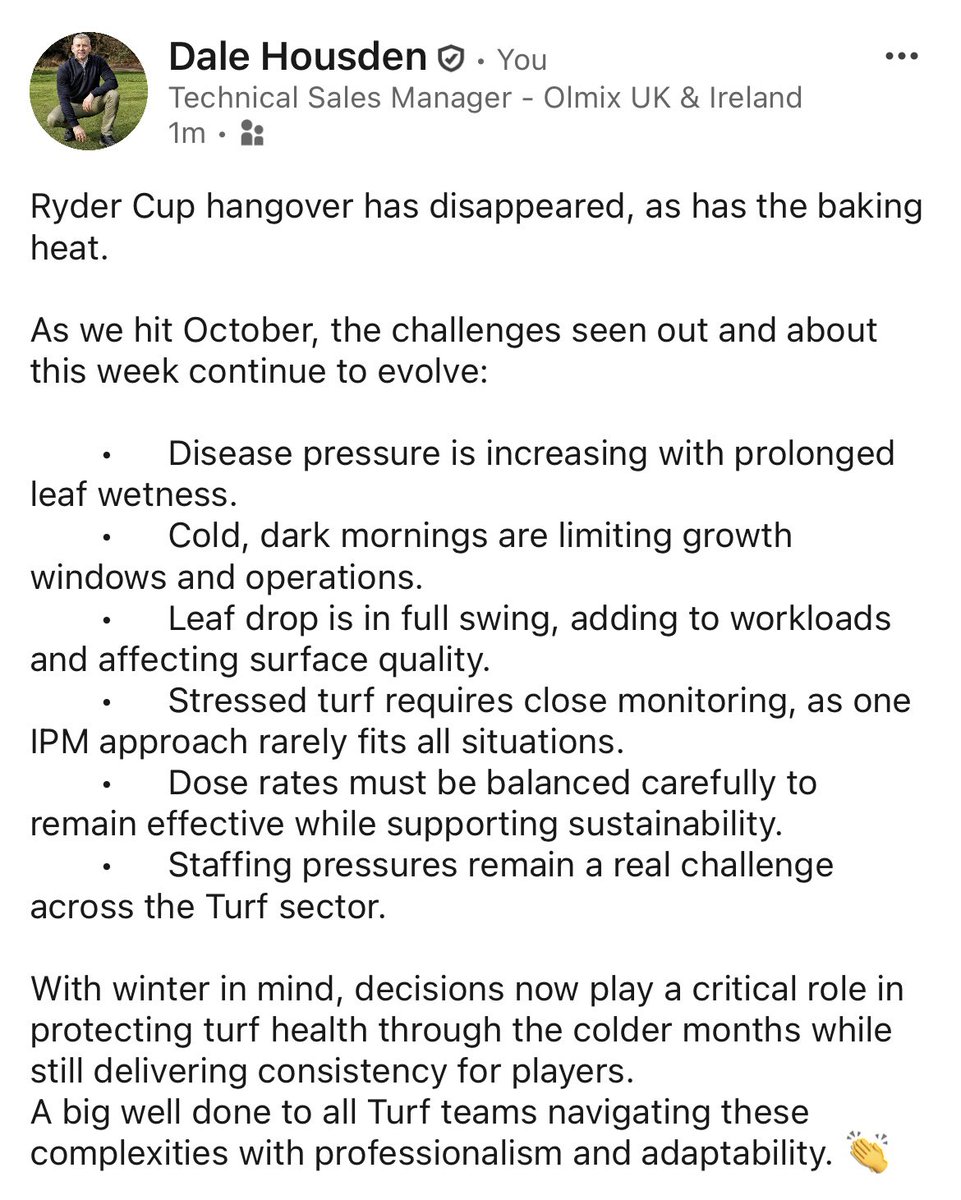 GolfGeek6's tweet image. Check out the challenges discussed with Turfies this week. Many encountering similar yet solutions won’t necessarily be the same

DM or 📧 dhousden@olmix.com
Or contact your @CollierTurfCare representative

Always open to discuss @olmixgroup range of Turf &amp;amp; Amenity solutions 🌱