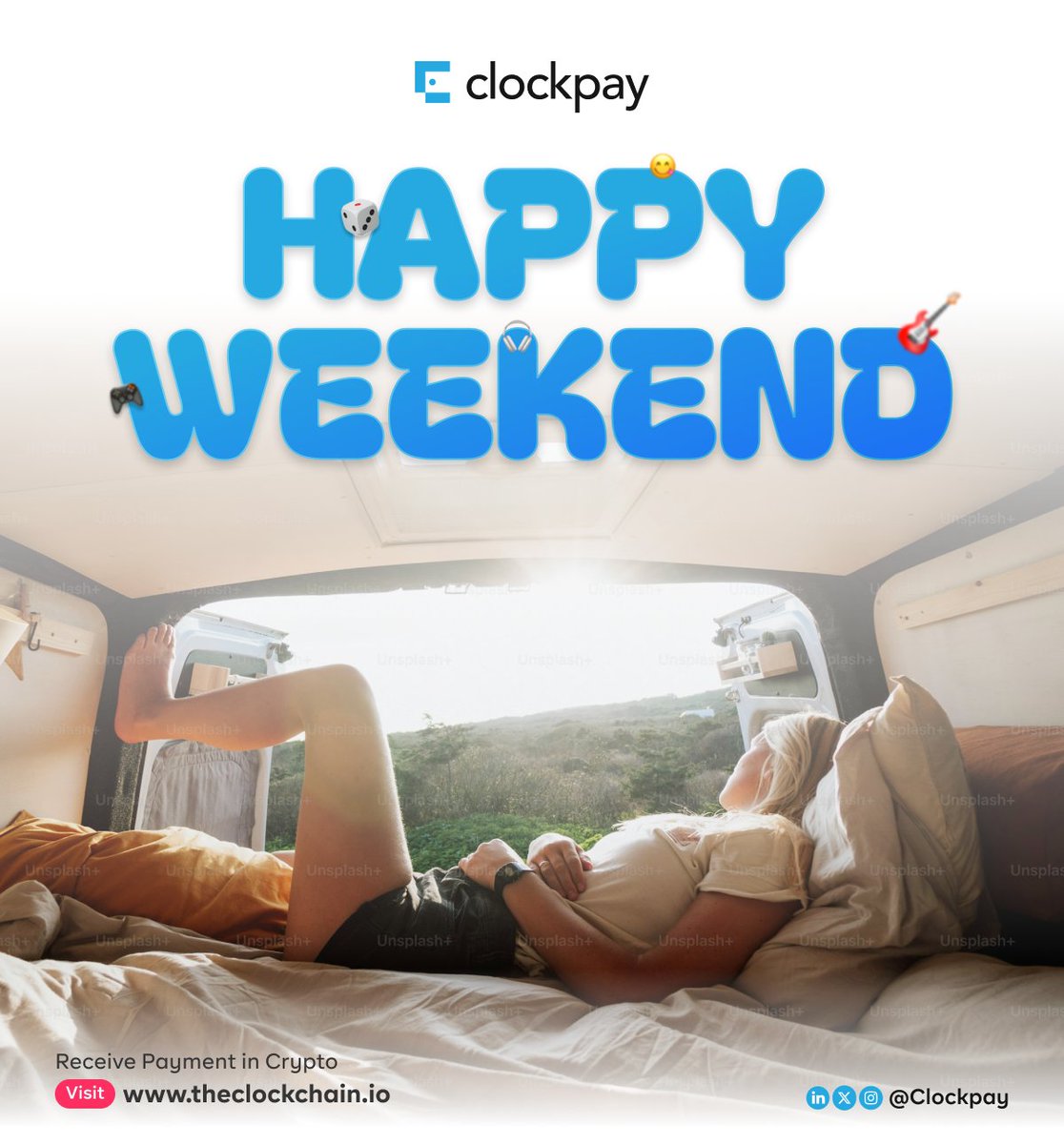 useclockvest's tweet photo. The workweek is about building, but the weekend is about restoring. 

So, smile it’s the weekend, your creativity will thank you on Monday.
😁😁

#Payments #ClockPay  #DigitalCurrencyPayments #DigitalCurrency #GlobalPayments https://t.co/DucHOrL1Hf