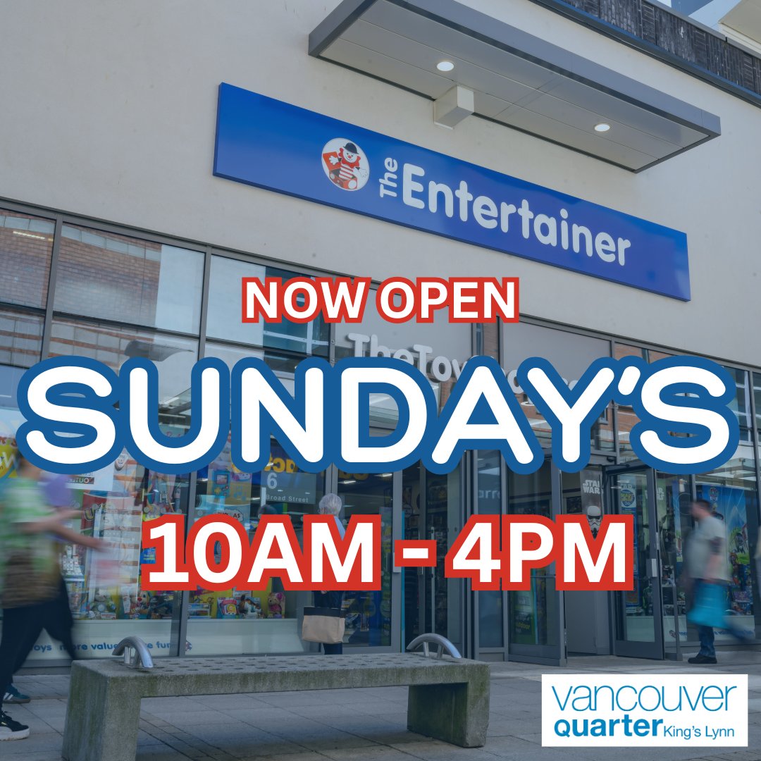 🧸🎈 Guess what? Sundays just got a whole lot more FUN! 🎈🧸
The Entertainer in Vancouver Quarter is now open on SUNDAYS from 10am–4pm!

📍 The Entertainer, Broad Street, King's Lynn
#vancouverquarter #theentertainer #sundayfunday
