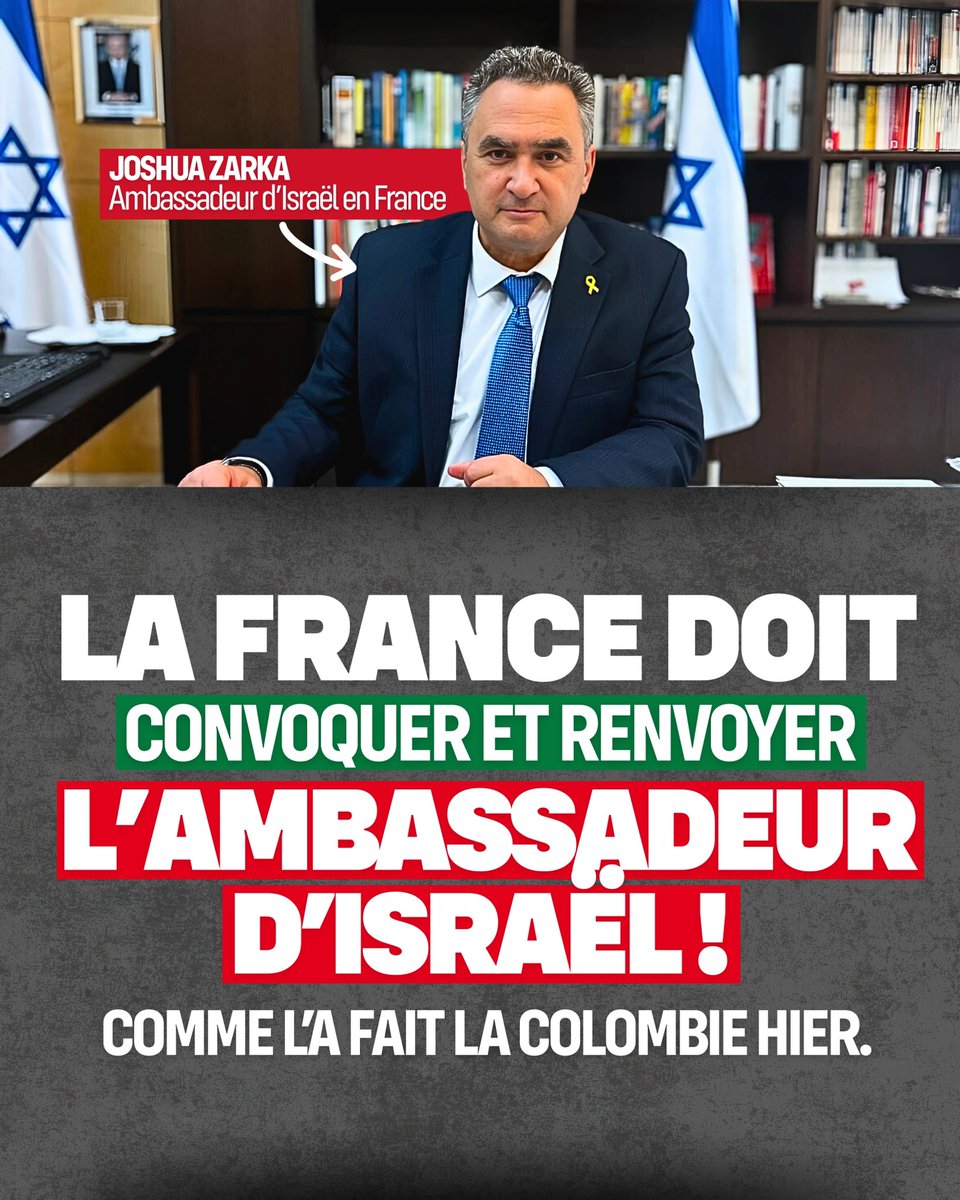 L'ambassadeur d'Israël doit être expulsé immédiatement. 

Un État génocidaire et coupable d'enlèvements illégaux de citoyens français ne peut rester représenté en France.

🧶⬇️