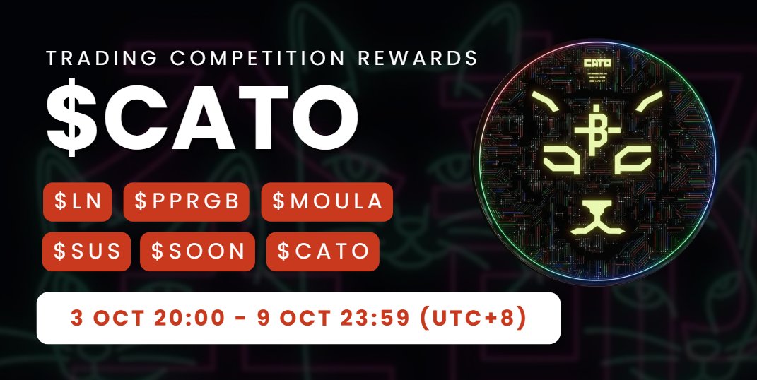 LnfiNetwork's tweet image. ⚡️Trading Competition Rewards CATO
Starts on 3 Oct 20:00 UTC+8
Ends on 9 Oct 23:59 UTC+8
Claim: mainnet.lnfi.network/#/products/cla…
@swisscryptocat